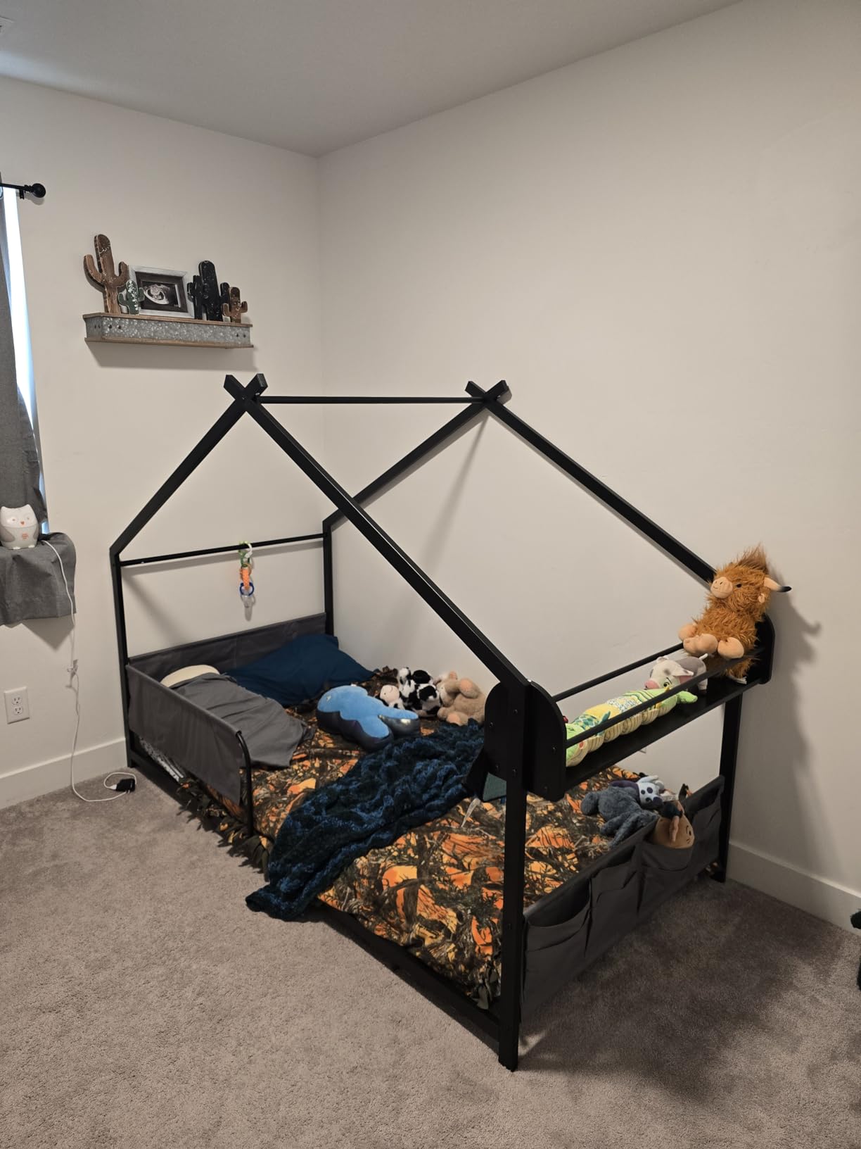 Timy House Shape Twin Size Montessori House Bed Metal Floor Bed with Caddy | Twin Bedframe for Kids, Boys and Girls, No Box Spring Needed White customer photo 2