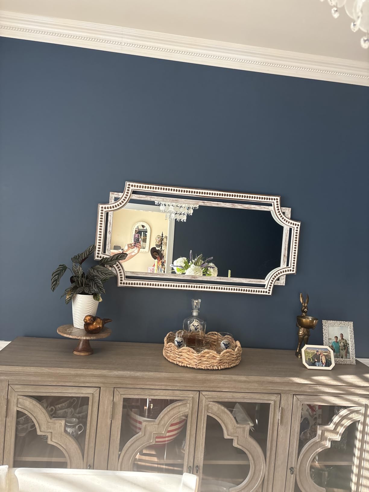 28x42 Inch Farmhouse Windowpane Mirror, Distressed Wood Arched Wall Mirrors | Large Statement Accent, Vintage Charm, Decorative Styling for Fireplace Mantel, Living Room, Entryway, Foyer and Hallway customer photo 1