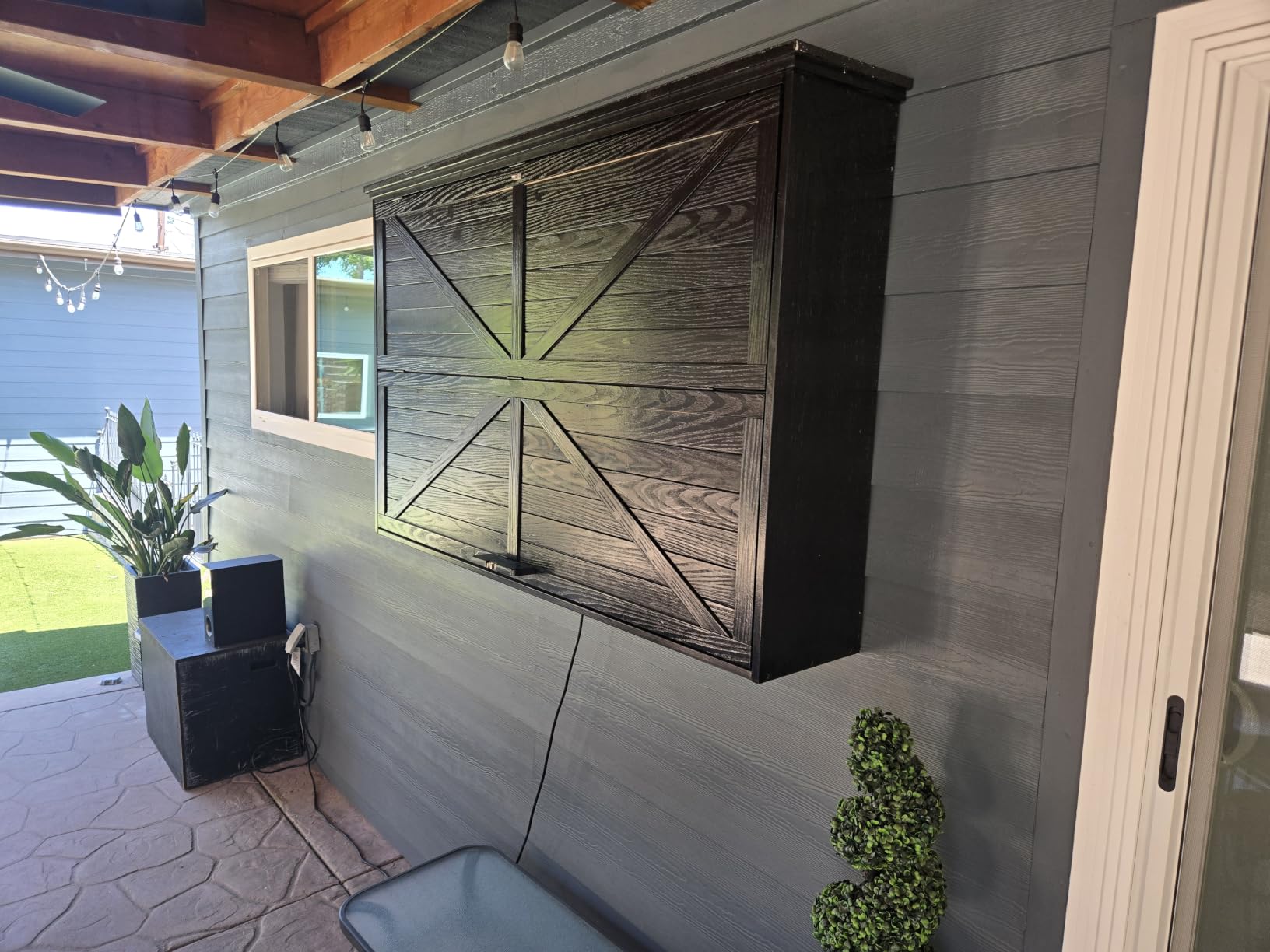 GDLF Outdoor TV Enclosure for 32-43 Inch TVs with Single-Arm Mount | Solid wood construction, black finish, and a fold-up front suit covered patios, decks, and sheltered entertainment areas customer photo 2