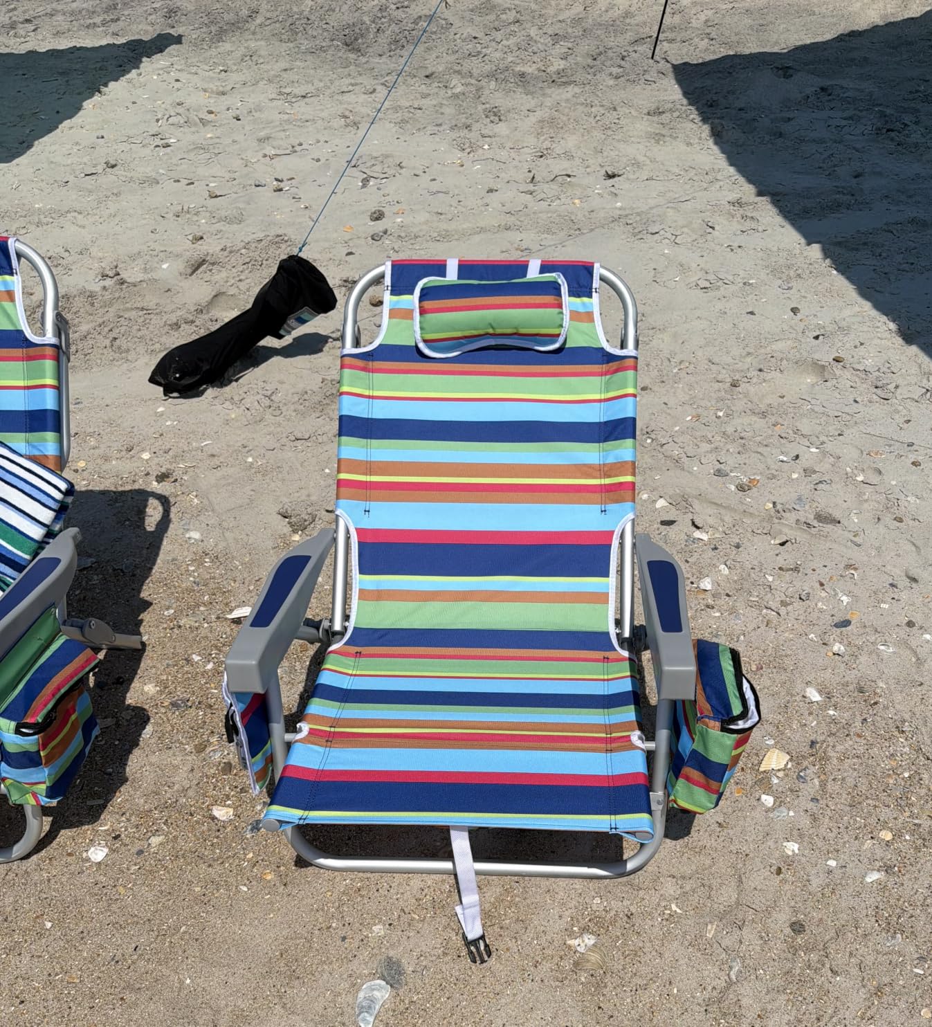 2Pk Aluminum Extra Wide 5-Position Lay Flat Folding Backpack Beach Chairs for Adults, with Cooler Bag, Cup&Phone Holder, Towel Bar for Outdoor Lawn Picnic Sport, Portable Camping Chairs, Blue Stripes customer photo 1