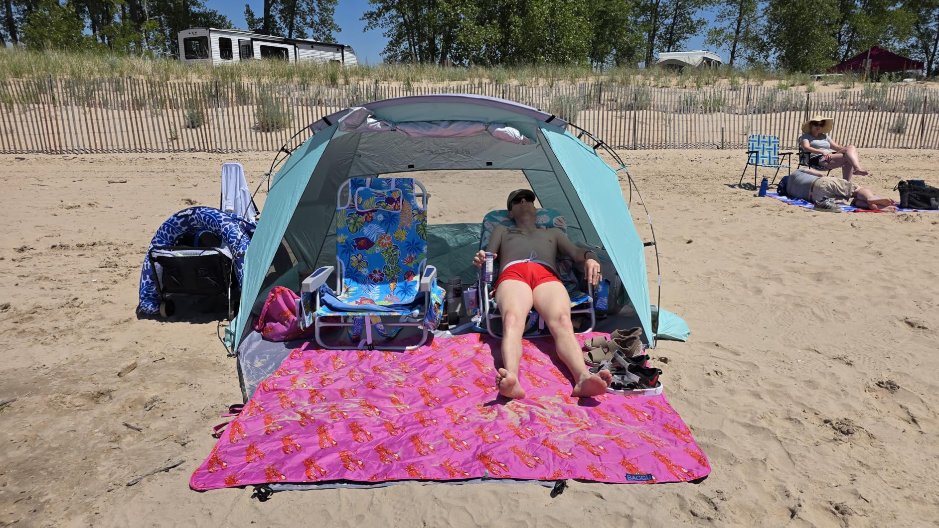 2Pk Aluminum Extra Wide 5-Position Lay Flat Folding Backpack Beach Chairs for Adults, with Cooler Bag, Cup&Phone Holder, Towel Bar for Outdoor Lawn Picnic Sport, Portable Camping Chairs, Blue Stripes customer photo 2