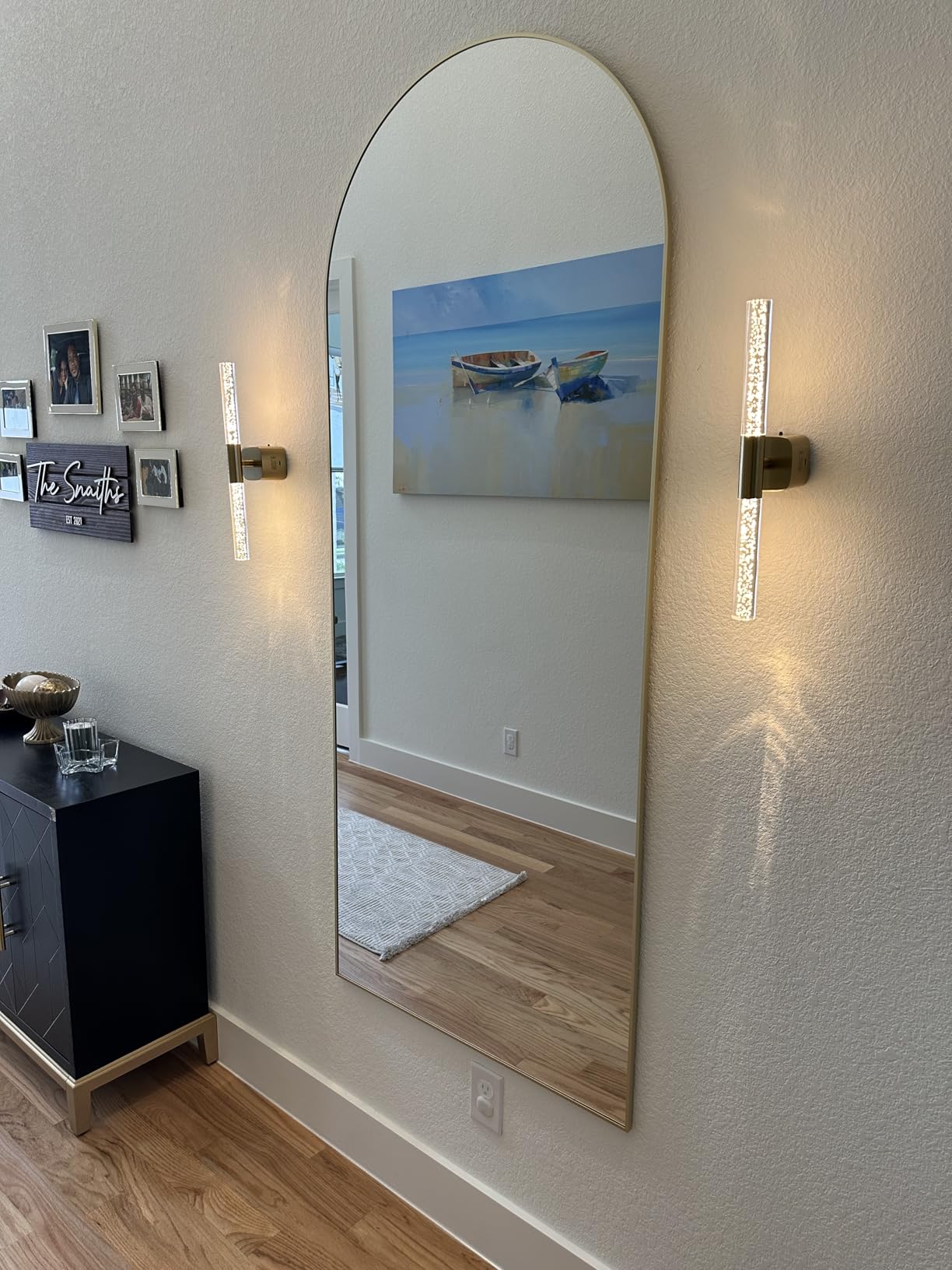 KOMCOTE Full Length Floor Mirror, 91x46 Inch Oversized Arched Standing Mirror in Black for Bedroom, Living Room, Dressing Room - Elegant Freestanding Leaning Mirror Decor customer photo 2