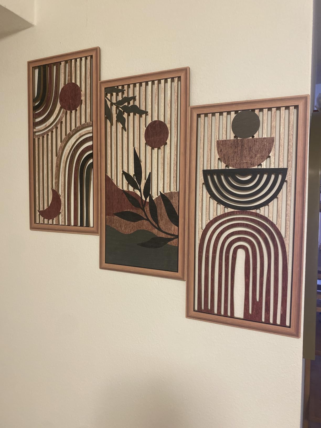 Putuo Decor Boho Wall Art Set of 3 Modern Minimalist Wooden Wall Decor Abstract Terracotta Room Decorations Mid Century Artwork for Living Room Bedroom Office in Terracotta Noir 16.5 x 8.6 Inch customer photo 1