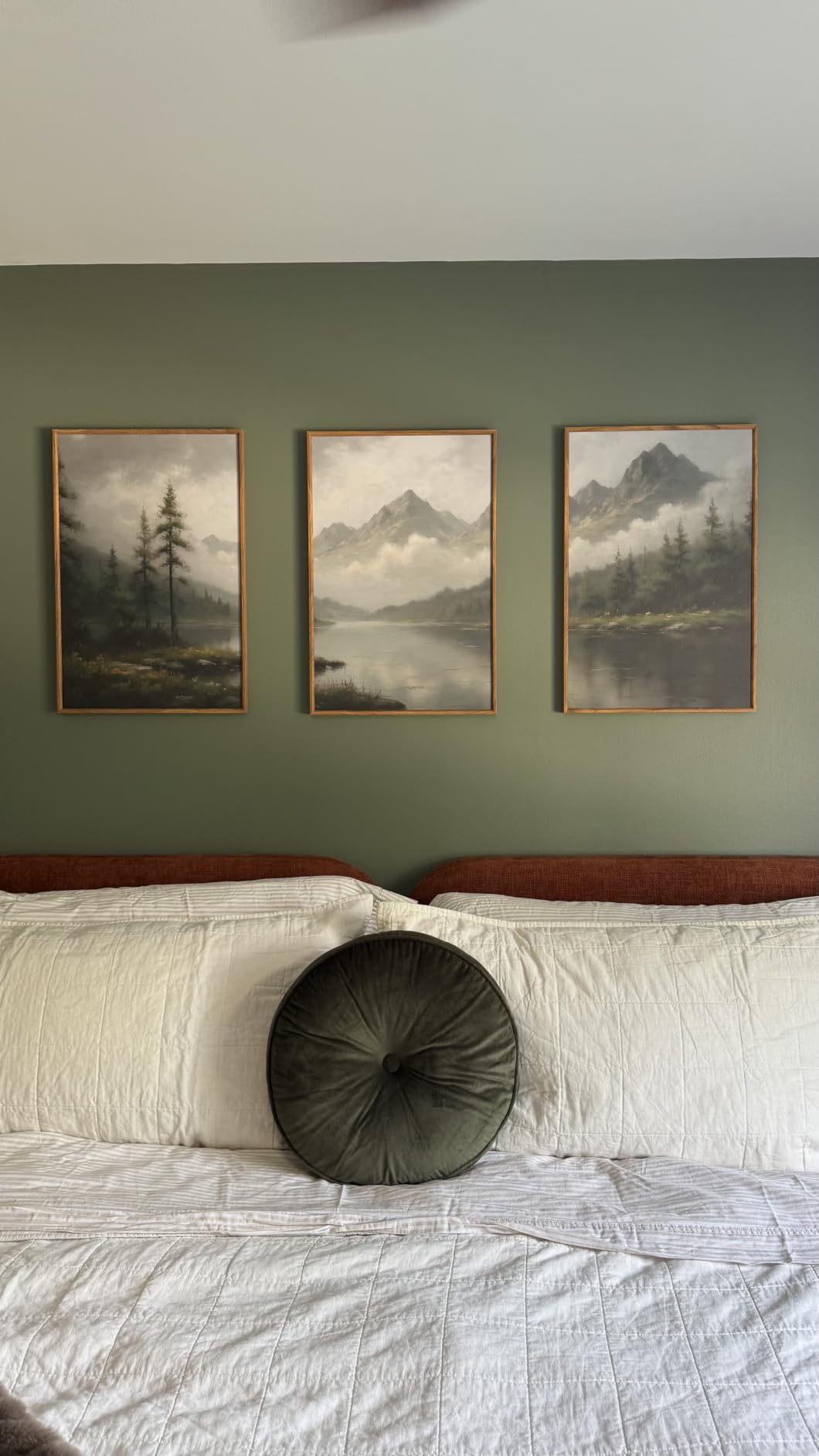 SIGNINART Large Green Forest Framed Canvas Wall Art, Misty Mountain Lake Wall Decor, Modern Foggy Wood Landscape Artwork, Nature Oil Painting Art Print for Living Room, Bedroom, Office 20