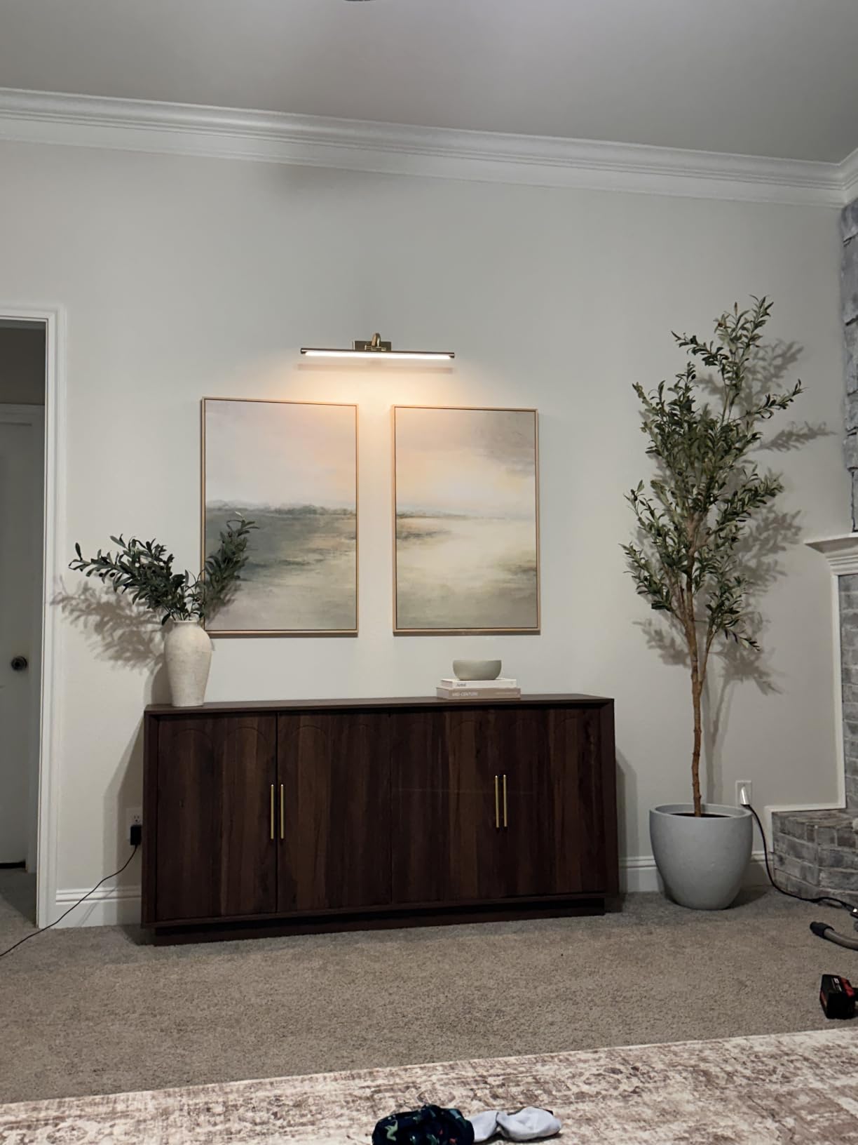 Large Framed Abstract Nature Landscape Wall Art for Living Room, 24x36 In | Green lake pictures, Set of 3 paintings, Canvas prints, Wood frame, Modern artwork, Wall decor for bedroom dining room office customer photo 1