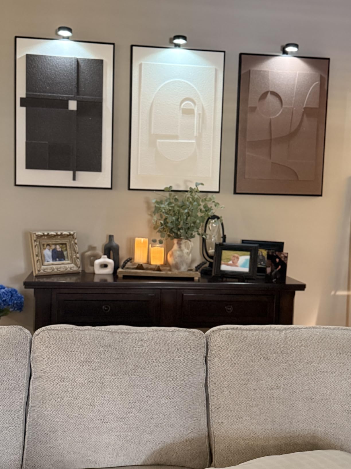 Large 3D Framed Neutral Abstract Wall Art for Living Room, 3 Piece 24x36 In Solid Wood Frame customer photo 1