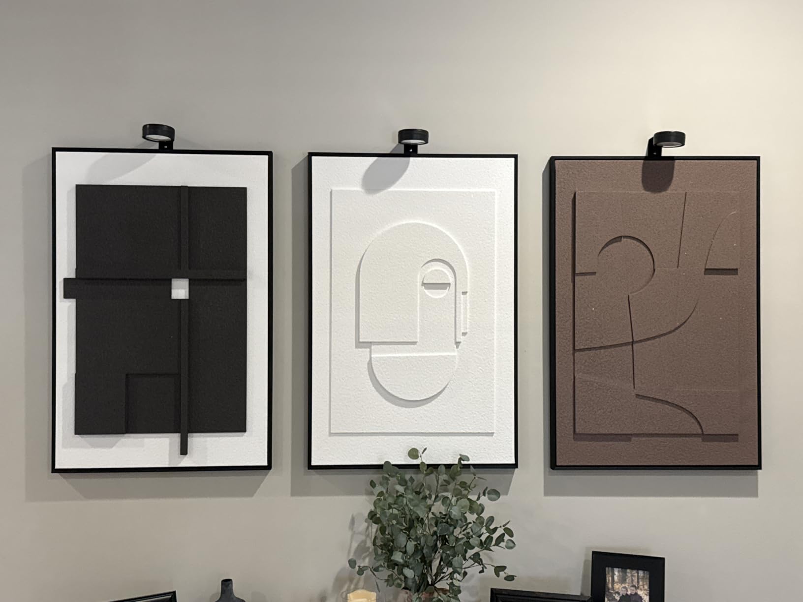 Large 3D Framed Neutral Abstract Wall Art for Living Room, 3 Piece 24x36 In Solid Wood Frame customer photo 2