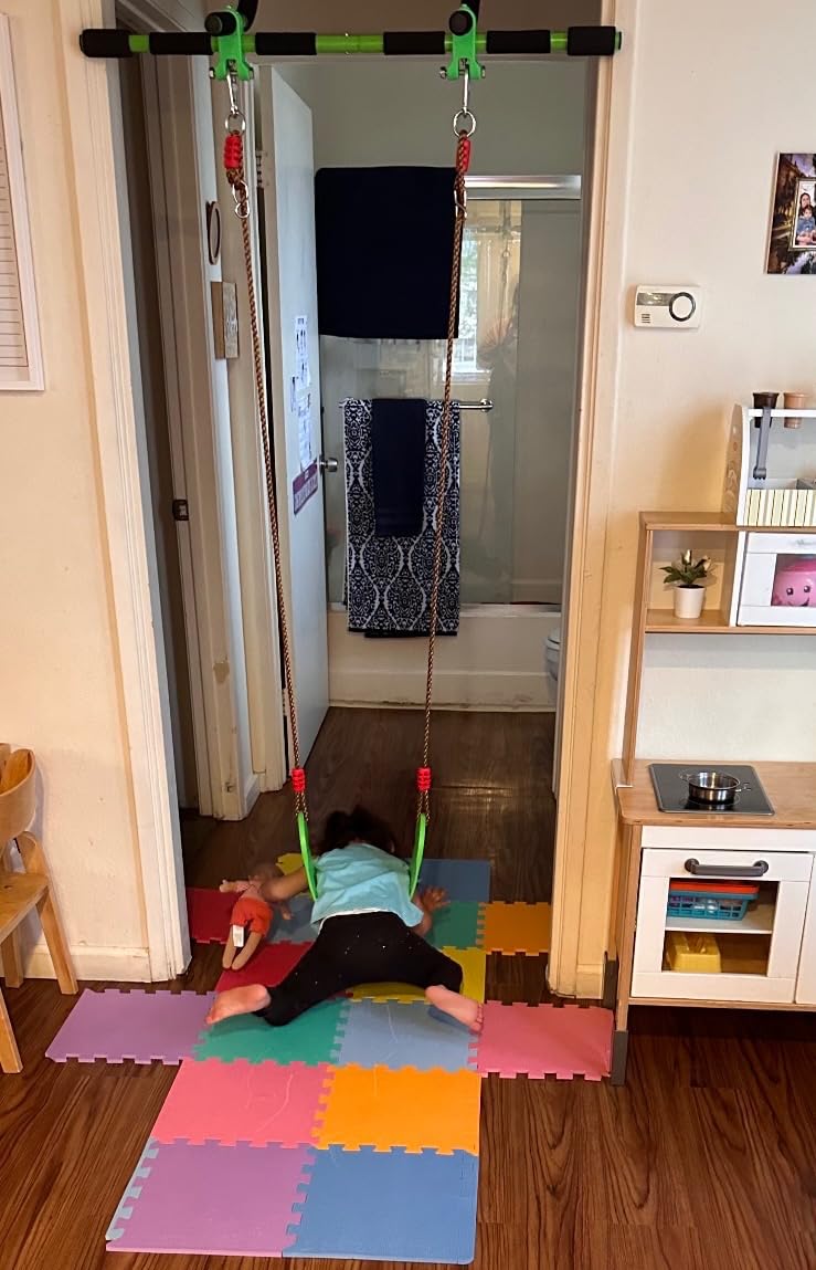 Doorway Swing mount for Kids & Door Pull Up Bar for Adults, Indoor Kid Swing with 4 Accessories, Multi-Function Doorway Gym, Fits Door Frame 24.41-30.51'' W x 3.94-6.69'' Thickness (Orange) customer photo 1