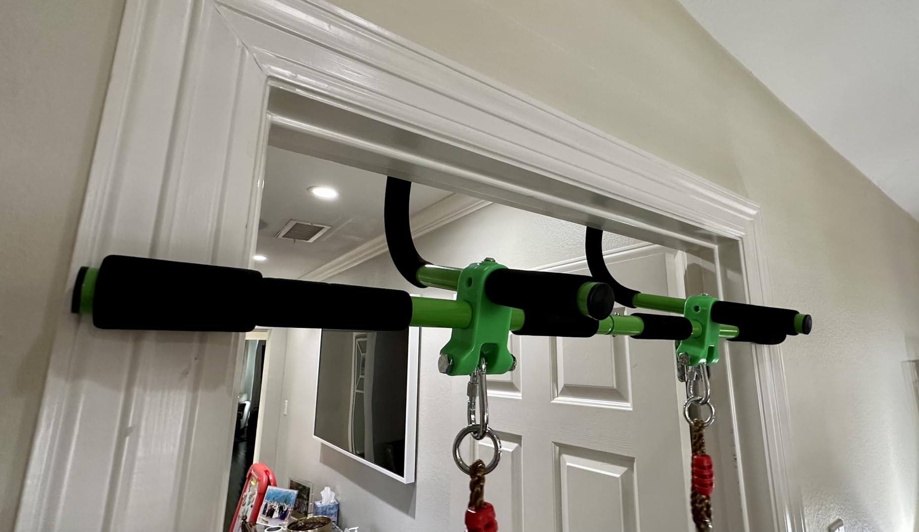 Doorway Swing mount for Kids & Door Pull Up Bar for Adults, Indoor Kid Swing with 4 Accessories, Multi-Function Doorway Gym, Fits Door Frame 24.41-30.51'' W x 3.94-6.69'' Thickness (Orange) customer photo 2