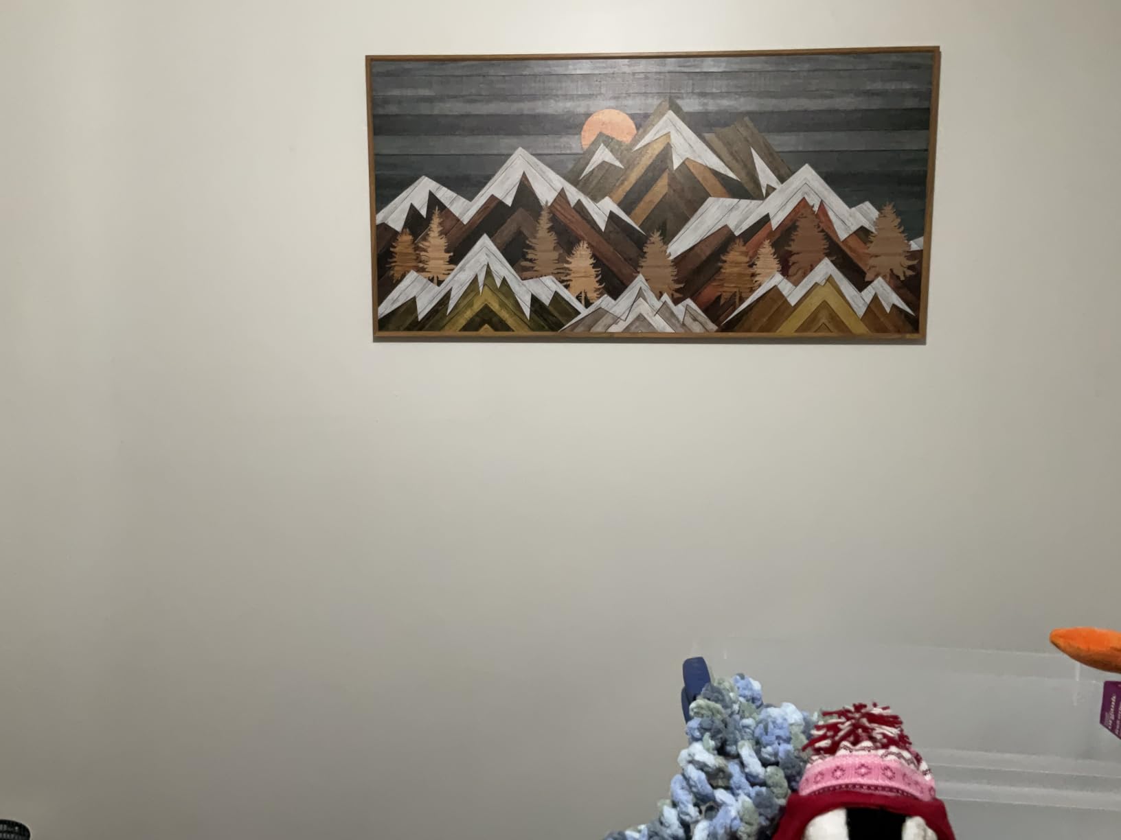 Blue Framed Mountain Landscape Wall Art Fog Mountain Painting Wall Decor for Bedroom Living Room Office Decor 20x40 Inch customer photo 2