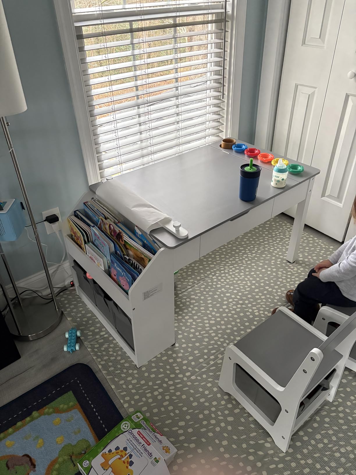 5-in-1 Kids Art Table and Chairs, Toddler Table and Chair Set, Craft Play Desk for Kids, Convertible Art Easel with Paper Roll Holder & Storage Drawers, Children Activity Learning Center - Nature Wood customer photo 1