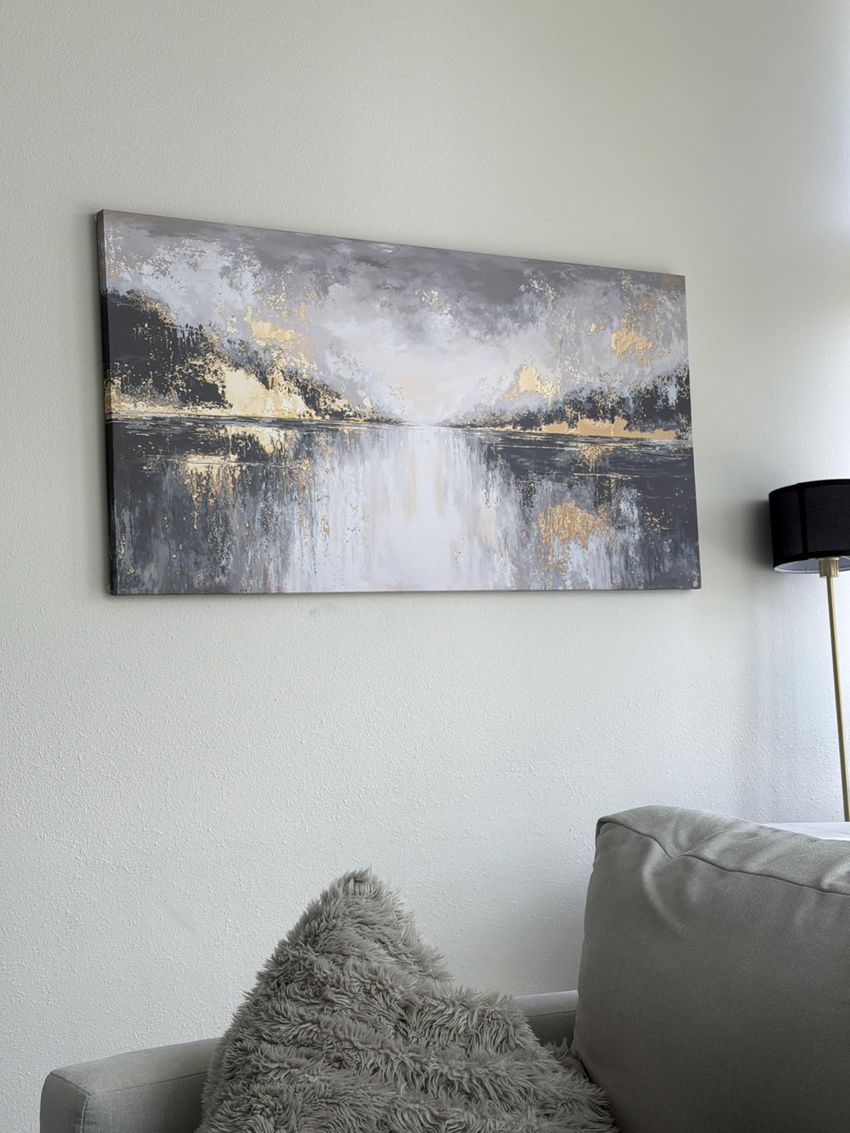 YISXINOAG Black And Gold Abstract Canvas Wall Art Decor For Living Room | 29x58 Inch black and gold abstract wall art, textured canvas print for bedroom office dining room home decor customer photo 1