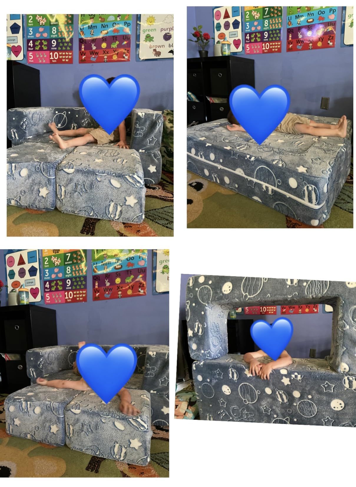 MeMoreCool Glow Dinosaur Kids Couch, Gray Modular Fold Out Play Couch | Glow Dino Foam Kids Sofa Set, Machine-Washable Cover customer photo 1
