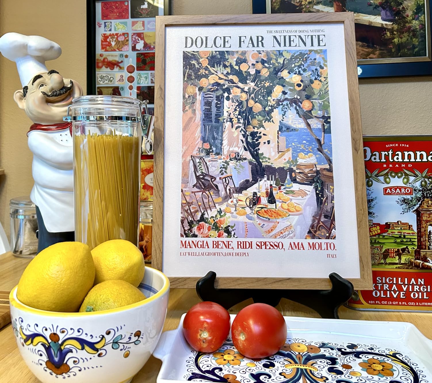 Trendy Espresso Coffee Wall Art Italian Coast Poster Breakfast Balcony View Canvas Print Vintage Cafe Wall Decor Aesthetics Italy Travel Painting for Kitchen Dining Room 8x12inch Wood Frame customer photo 1