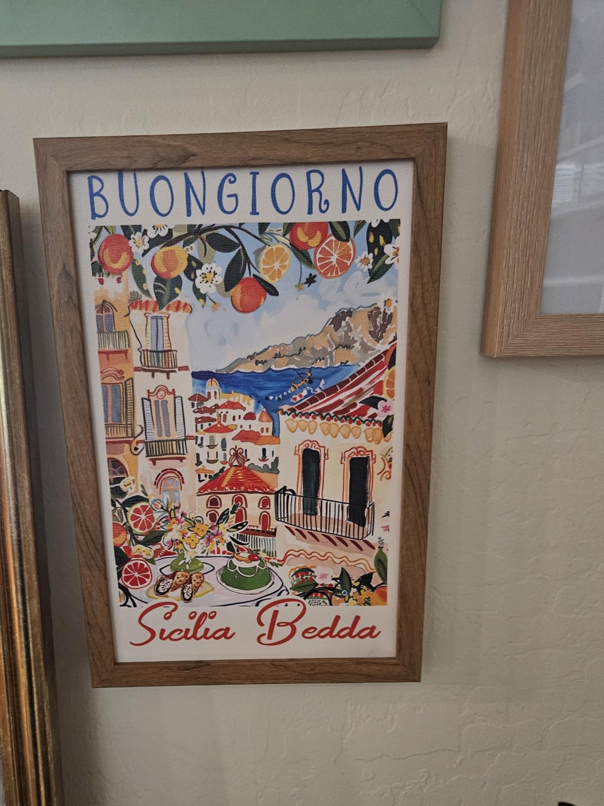 Trendy Espresso Coffee Wall Art Italian Coast Poster Breakfast Balcony View Canvas Print Vintage Cafe Wall Decor Aesthetics Italy Travel Painting for Kitchen Dining Room 8x12inch Wood Frame customer photo 2