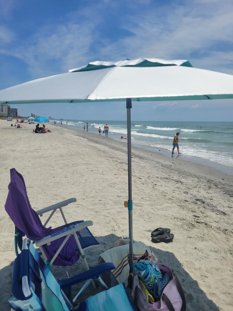 Handy Beach Umbrella with 10 Second Easy Setup Hammer In Anchor - 7ft Large Portable Heavy Duty High Wind Stability Beach Umbrellas For Sand-ASTM F3681 Safety Tested-Silver Coated UPF 55 Sun Protection customer photo 1