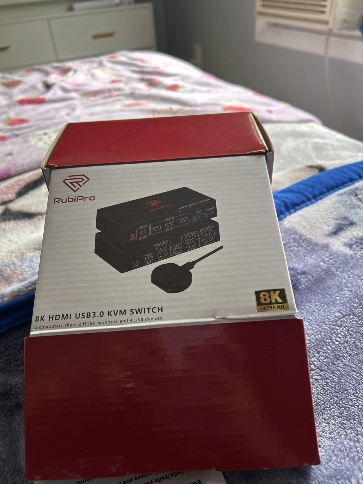 HDMI KVM Switch 2 Monitors 2 Computers - 8K@60Hz, 4K@120Hz, 4 Port USB 3.0 Hub (5Gbps), Wired Remote, Plug & Play for Windows/Mac/Linux with an additionl Braided 8K HDMI Cable customer photo 1