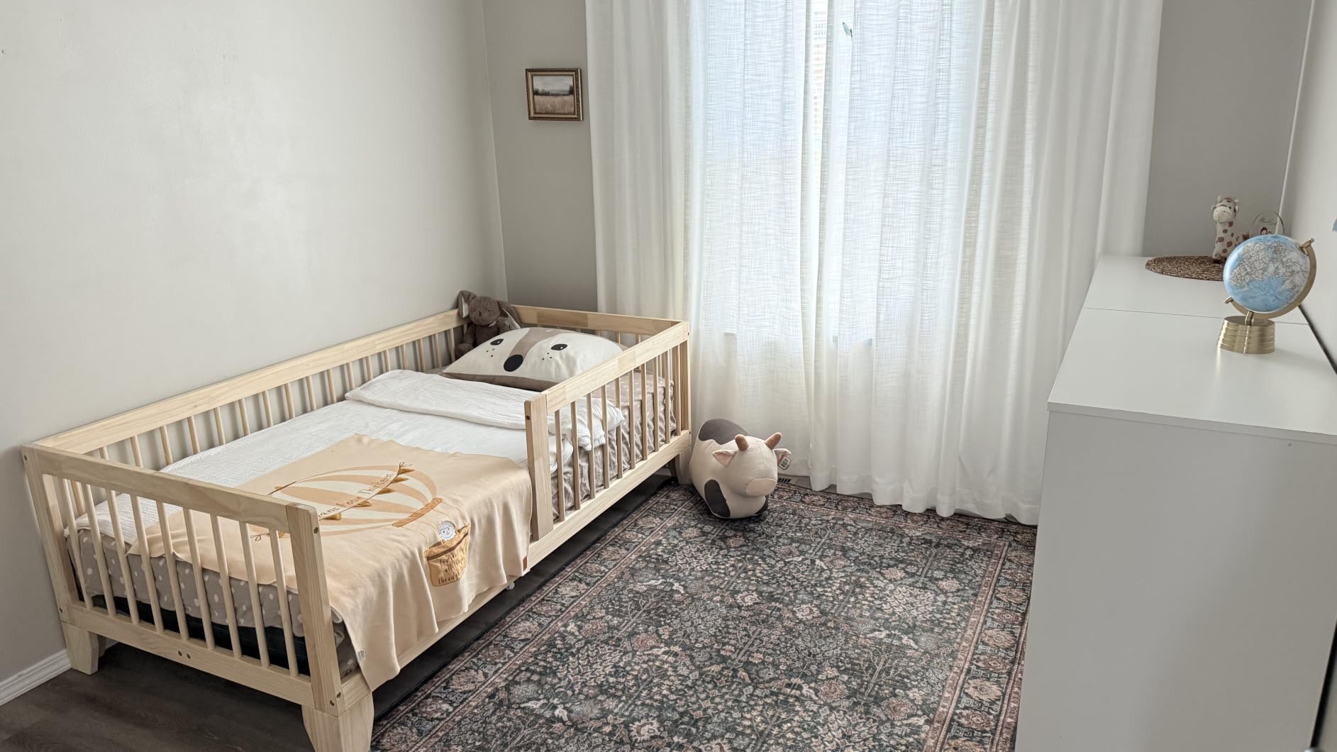EXPERLAM Montessori Toddler Bed, Variable Twin Floor Bed Frame with Removable Guardrails and Legs, Low Wooden Kids Bed with 10 Slats and Supporting keel, Crib-to-Bed Transition for Bedroom or Nursery customer photo 2