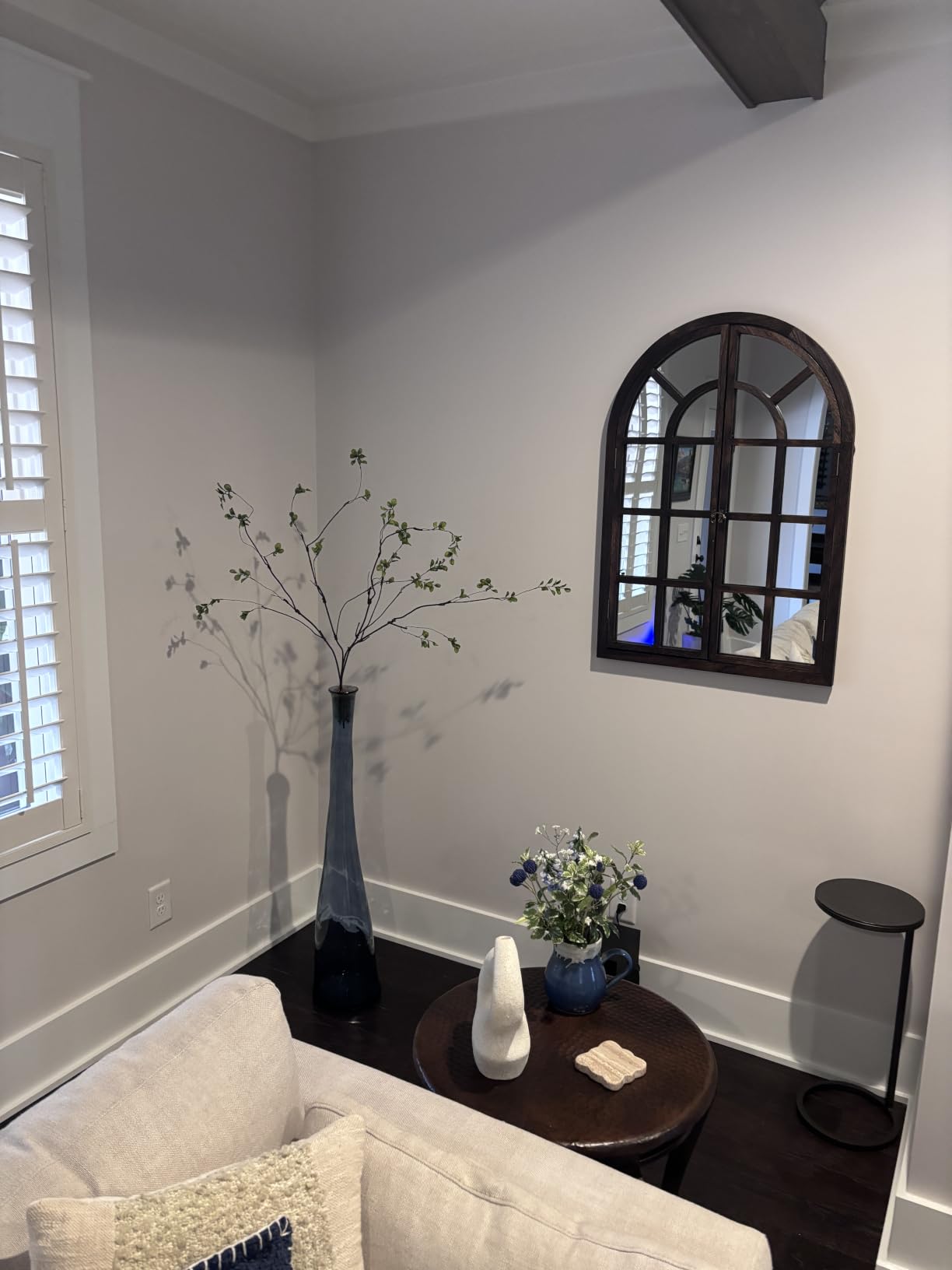 Arched Wall Mirror with Wood Window Frame, 38x26 Vintage Rustic Arch Farmhouse Mirror for Wall, Living Room, Bedroom, Entryway(Brown) customer photo 1