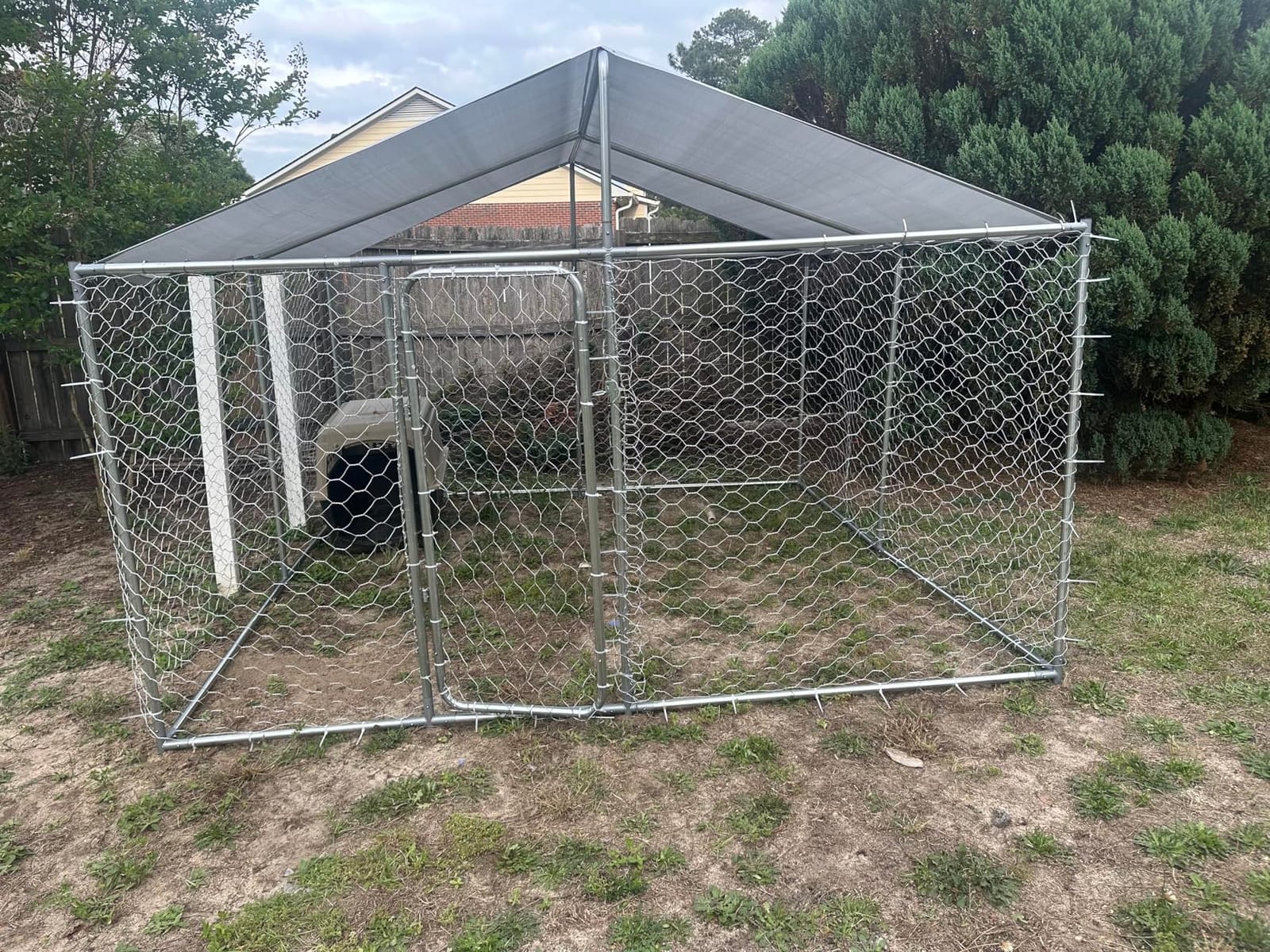 10x10FT Dog Kennel Outdoor Outside, Heavy Duty Metal Dog Enclosure with Waterproof Oxford Roof & Security Lock,Panels for Large Dogs & Small Animals, Backyard Pet Playpen (124x124x87IN) customer photo 2