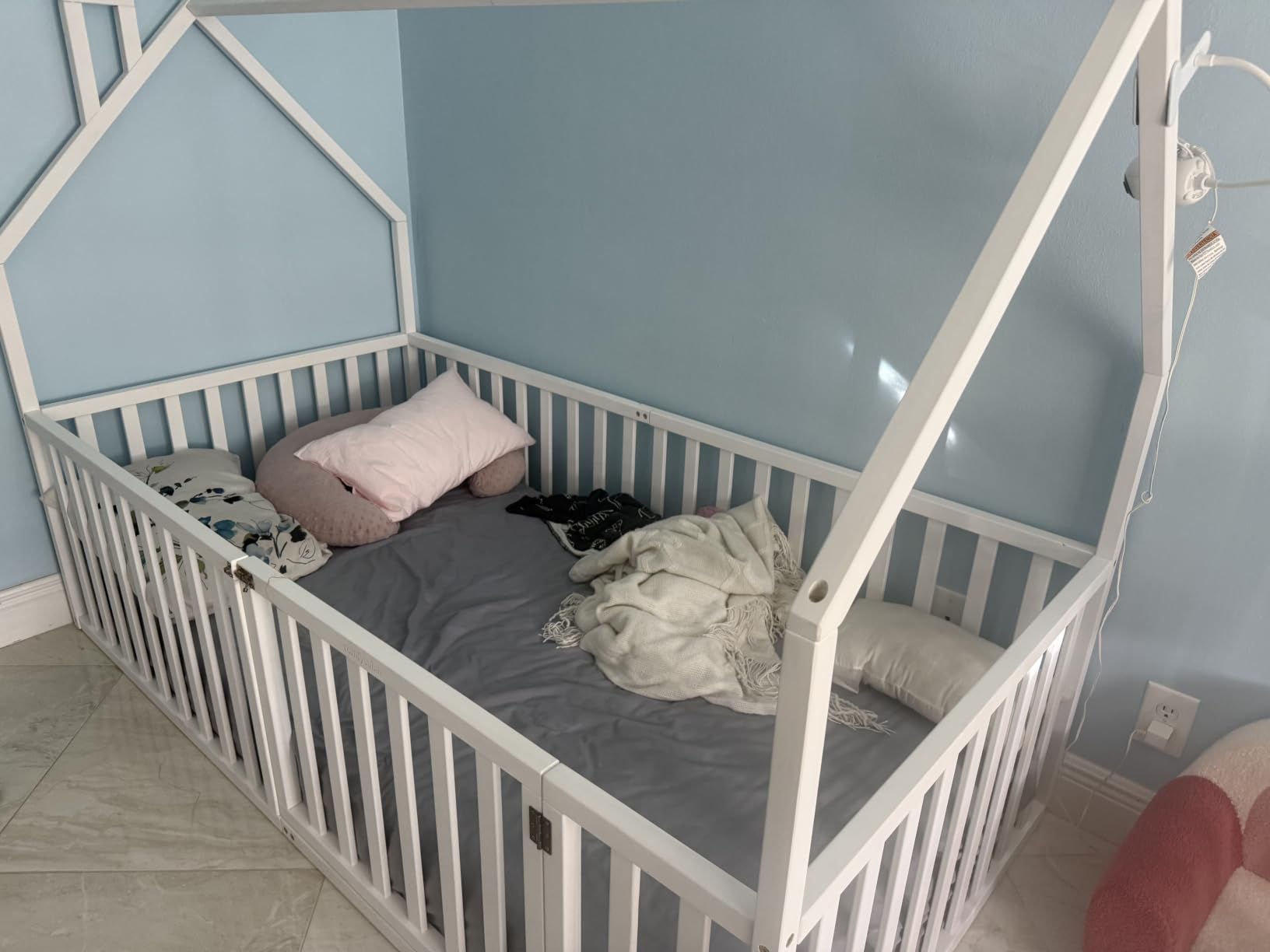 Comfy Cubs Kids House Gated Floor Bed Twin Size - 100% Pinewood Montessori Floor Bed with Safety Enclosure for Children Aged 5+, Fun Kids Playhouse Design for Sleep & Play - Natural Wood customer photo 1