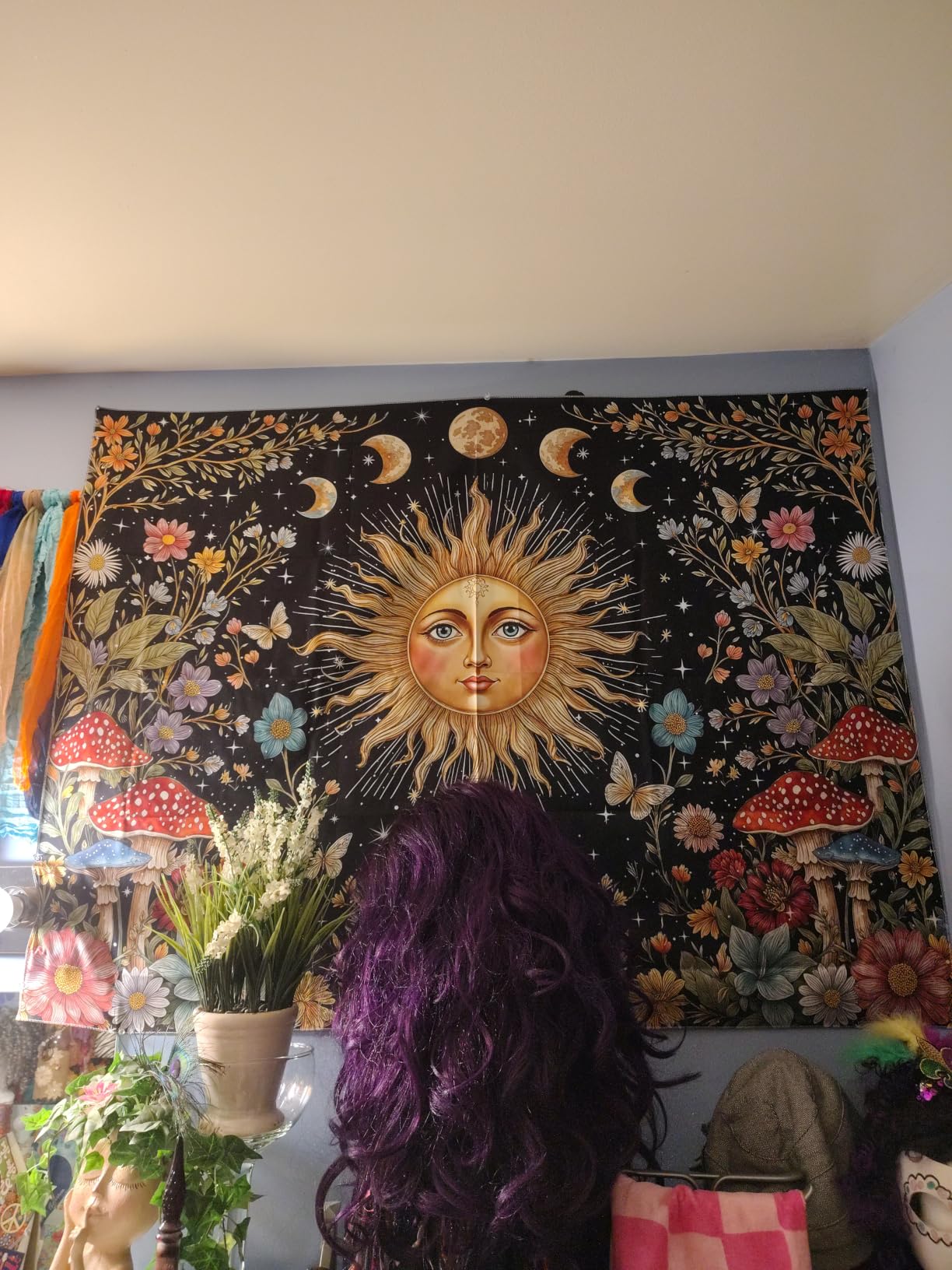 Aipon Boho Sun and Moon Tapestry Hippie Mushroom Floral Wall Tapestry for Bedroom Aesthetic Moon Phase Vintage Plant Celestial Large Tapestries Wall Hanging for Living Room Dorm 80 x 60 Inch customer photo 2