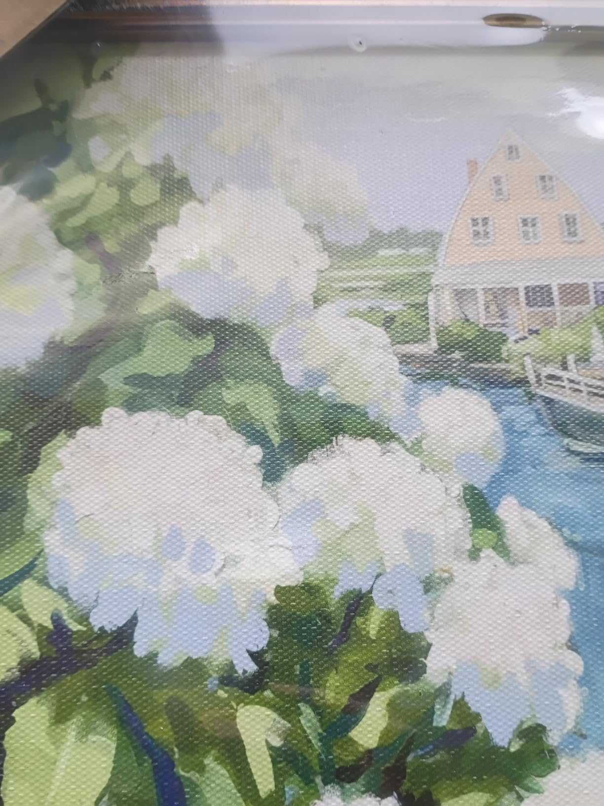 Gold Framed Vintage Coastal Canvas Wall Art, Hydrangea Seascape Painting Picture Wall Decor, Sailboat Seaside Summer Poster Print Artwork for Living Room, Seaside Cabin, Home Decoration 9x11in customer photo 1