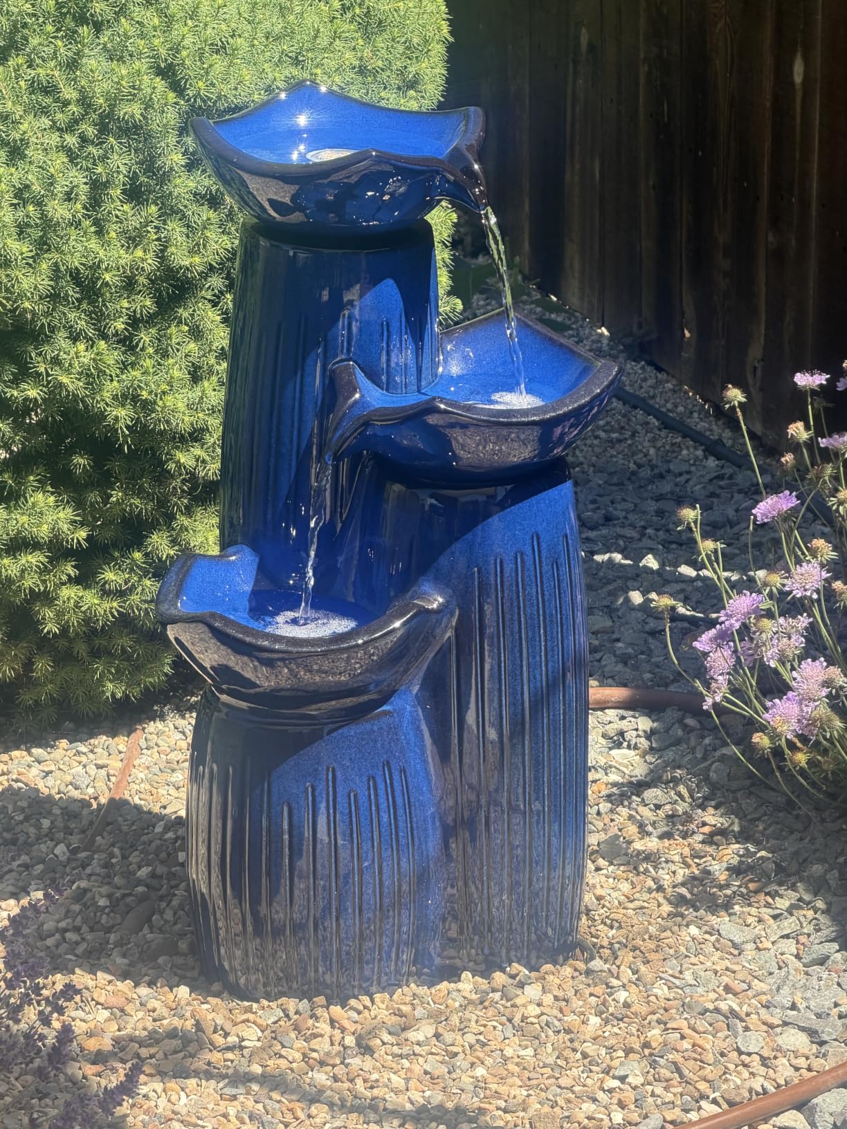 29in Outdoor Water Fountain Stacked Pots Ceramic 4-Tier Turquoise customer photo 1