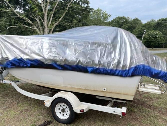 Pontoon Boat Cover with Motor Cover, 800D Solution-Dyed Heavy Duty Polyester Cover, UV Resistant Marine Grade Waterproof Covers Fits 26'-28' L, Deep Grey customer photo 1