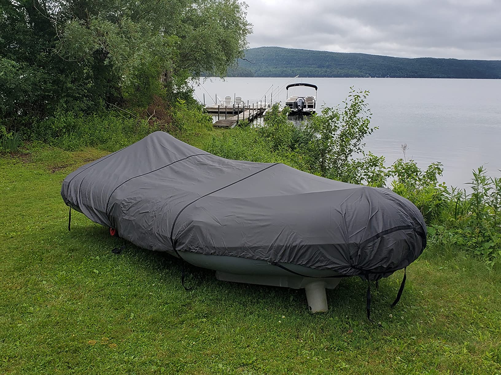 Pontoon Boat Cover with Motor Cover, 800D Solution-Dyed Heavy Duty Polyester Cover, UV Resistant Marine Grade Waterproof Covers Fits 26'-28' L, Deep Grey customer photo 2
