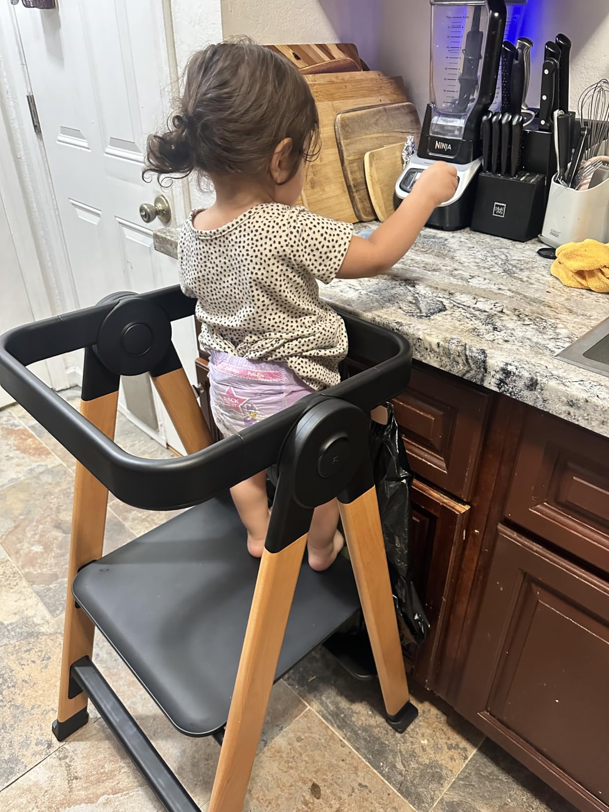 Guidecraft Kitchen Helper Flex Toddler Tower Step Stool for Kids and Adults - White: Adjustable and Foldable Wood Step Stool customer photo 1