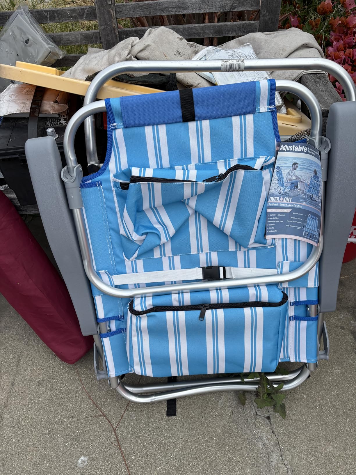 Overmont Low Beach Chair with Cooler Bag - 6-Positions Lay Flat with Ergonomic Armrests Headrest Lumbar Support, Towel Holder- Heavy-Duty 330lbs Support- Perfect for Summer, Travel & Relaxation customer photo 2