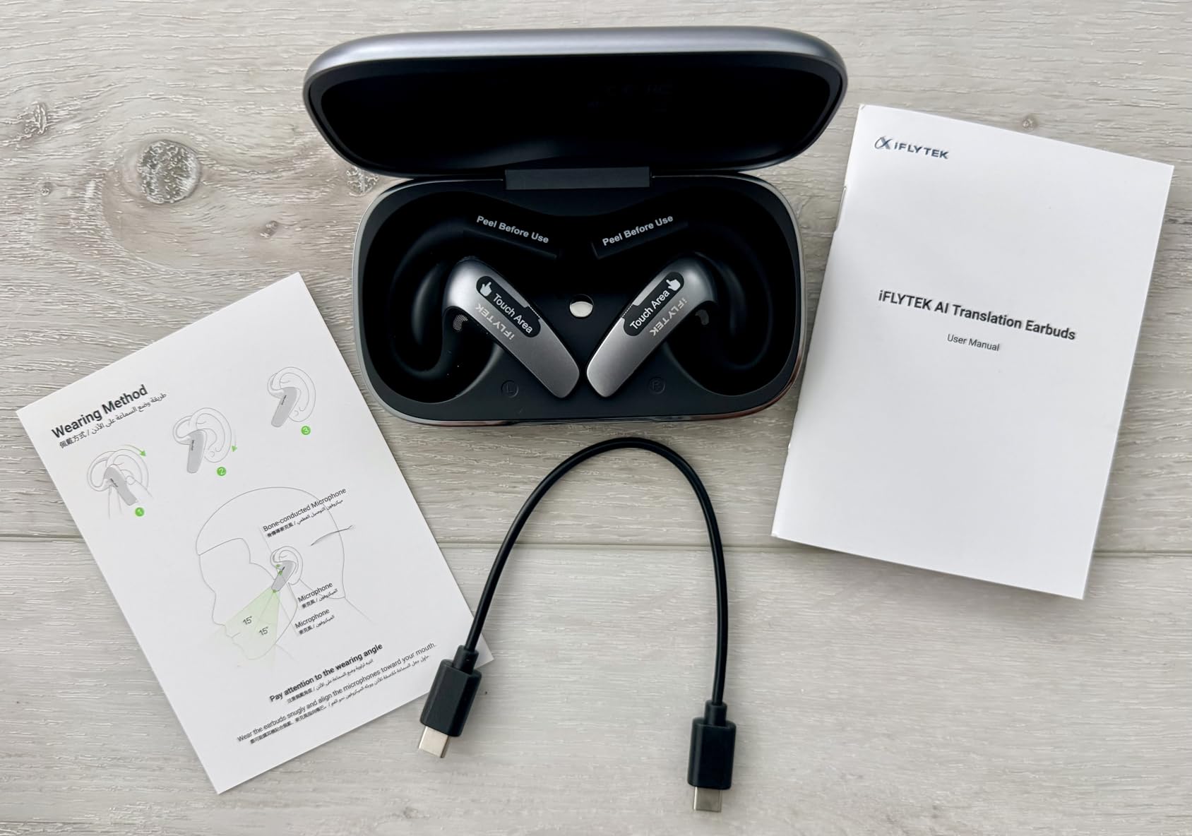 iflytek AI Translation Earbuds, Bone-Conduction Real-Time Translator | 60 languages, 116 accents, offline mode, 3-mic pickup, calls, meetings, media, open-ear Hi-Res sound for business travel. customer photo 2