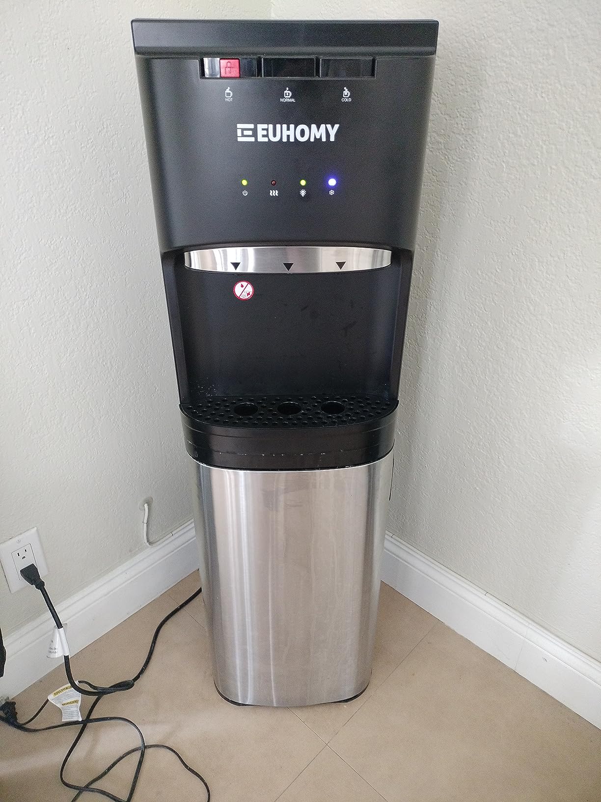 Euhomy Self-Cleaning Bottom-Loading Water Dispenser, Compatible with 5 Gallon Bottles - 3 Temperature Settings with Hot, Room & Cold Water Outlets, Childproof Lock, Night Light & LED Display, Black customer photo 1