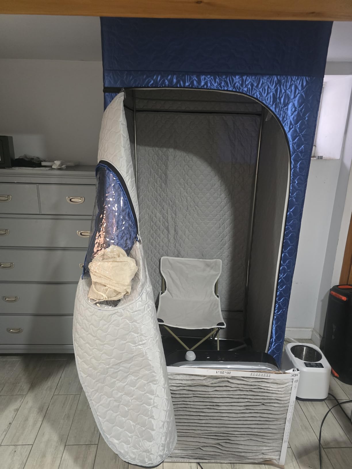 Portable Sauna for Home with 3L 1200W Fast-Heating Steamer, Full Body Sauna Tent for Relaxation, Detox, Self-Care, Large Folding Chair, 9 Heat Levels, 99-Min Timer, Remote Control, 32 x 32 x 71, Blue customer photo 1