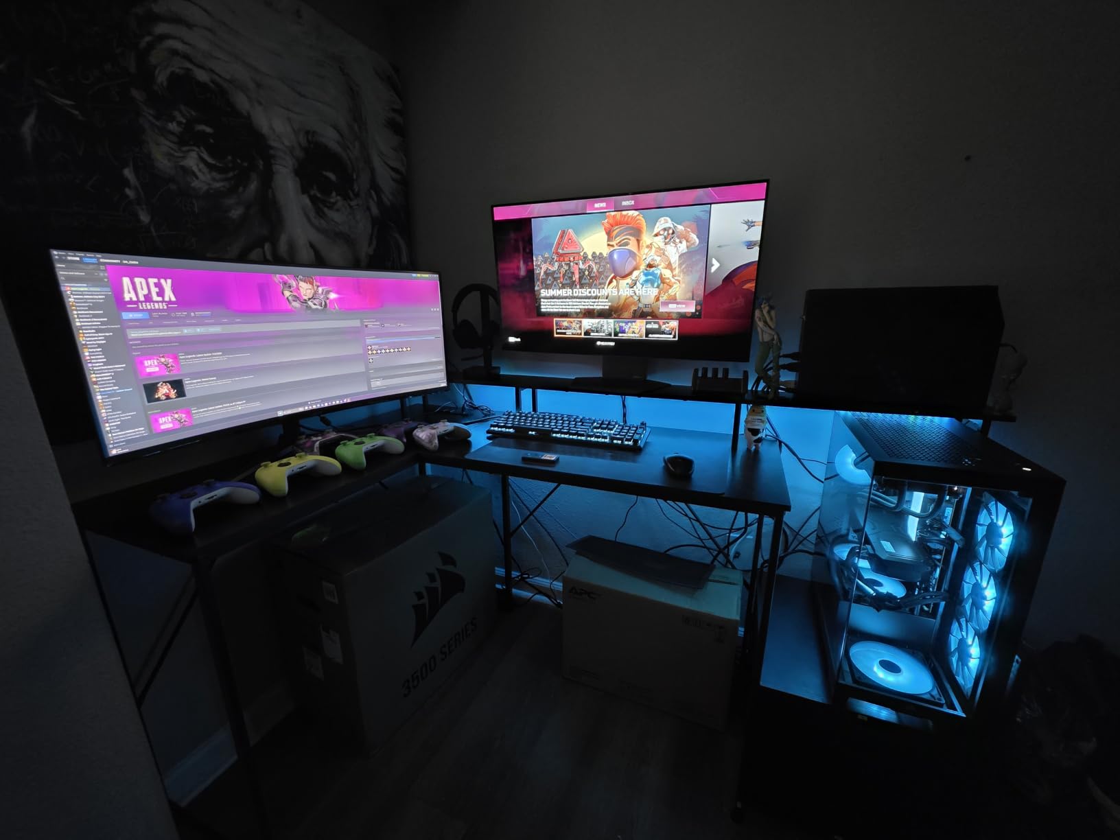 Korfile 66'' L Shaped Gaming Desk with Storage Drawers, Power Outlets, LED customer photo 1