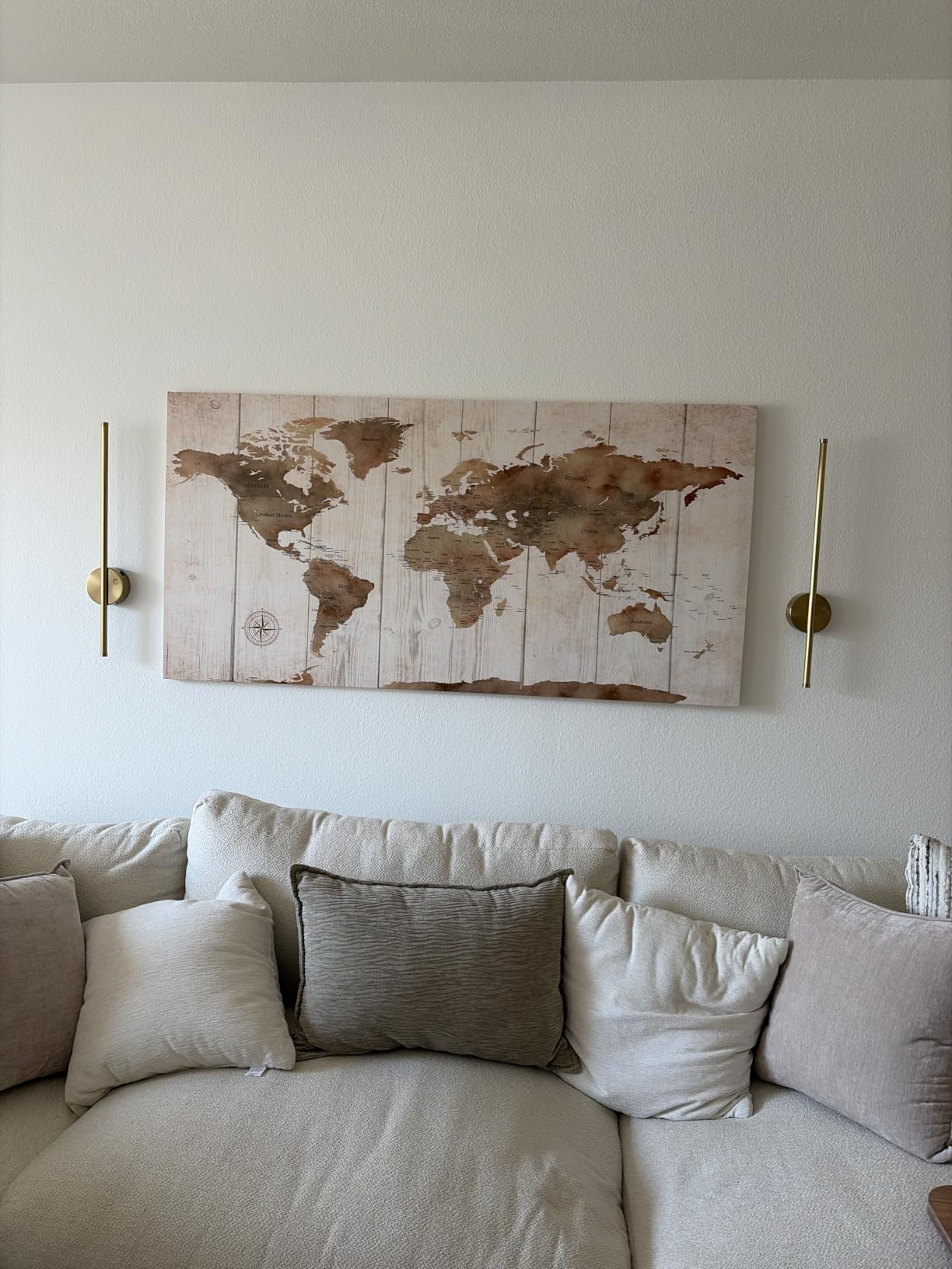 Cao Gen Decor Art Vintage World Map Wall Art, Retro Nautical Blueprint Framed Canvas Print customer photo 1