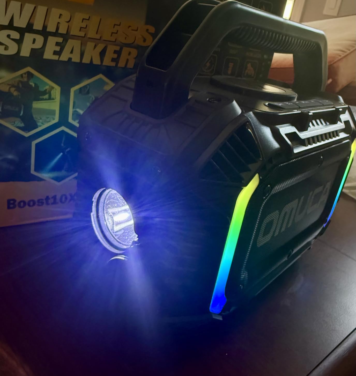 Speakers Bluetooth Wireless, 100W Portable Bluetooth Speaker with Bass, IPX7 Waterproof & Floatable, 20H Playtime, RGB Light, Loud Speakers with TWS for Work, Outdoor, Garage(Black) customer photo 1