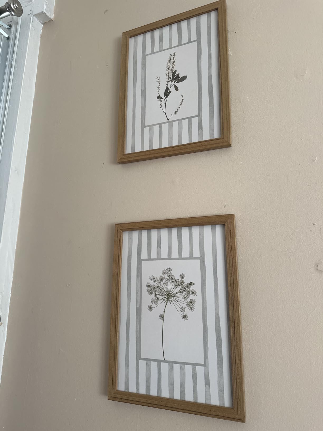 Sage Green Wildflower Wall Art Set of 2, Cottagecore Floral Botanical Canvas Wall Decor, Vintage Rustic Striped Flower Posters Prints Pictures for Living Room Bedroom Bathroom 12x16 Inch Framed customer photo 1