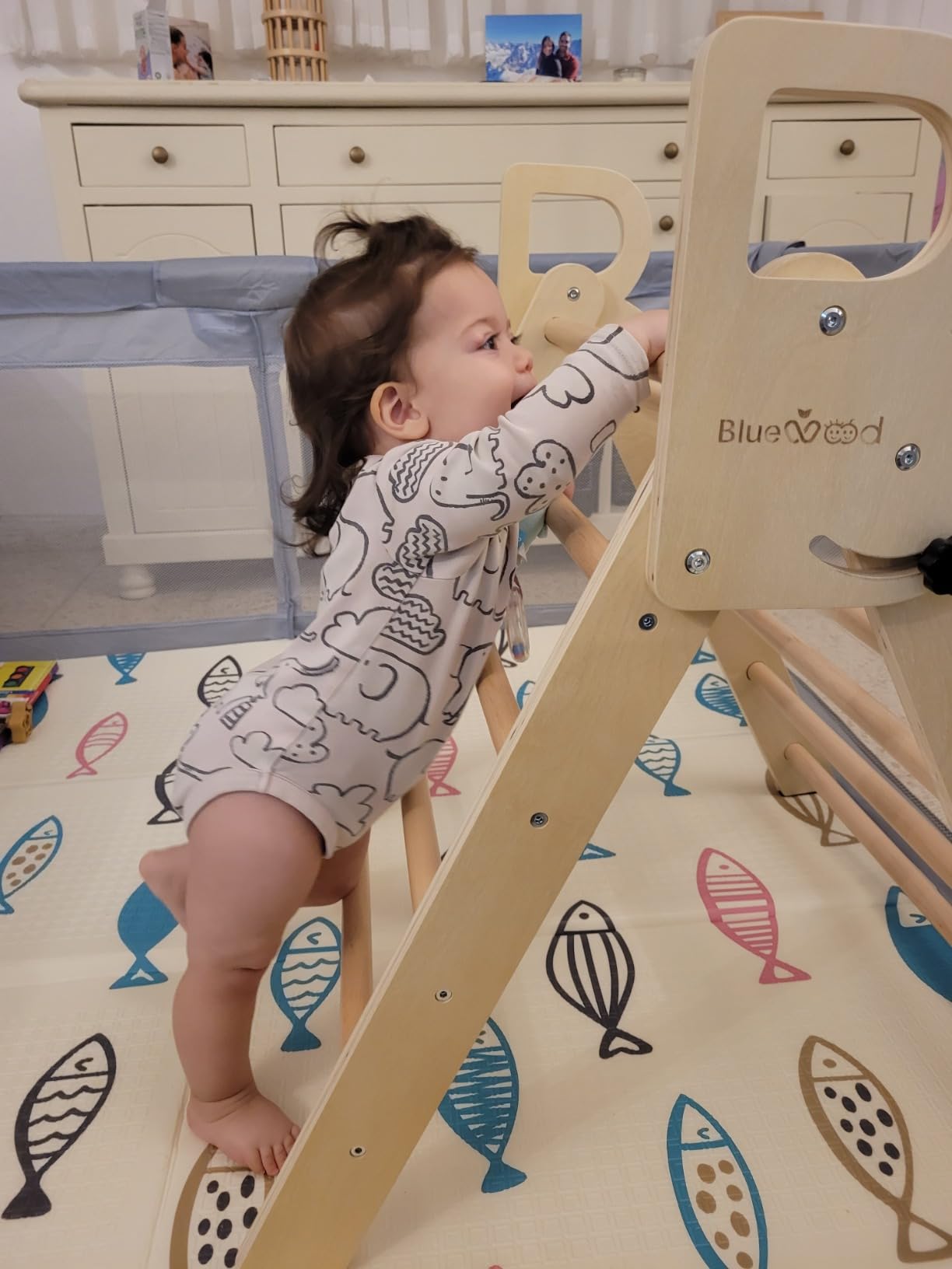 Pikler Triangle Set, Indoor Toddler Climbing Toy for 1-7Y, Rainbow | With 100% Cotton Cushion & Safe Handle, Foldable 9-in-1, Solid Wood Montessori-Inspired, Compact Size, Gift for 1-Year-Old customer photo 2