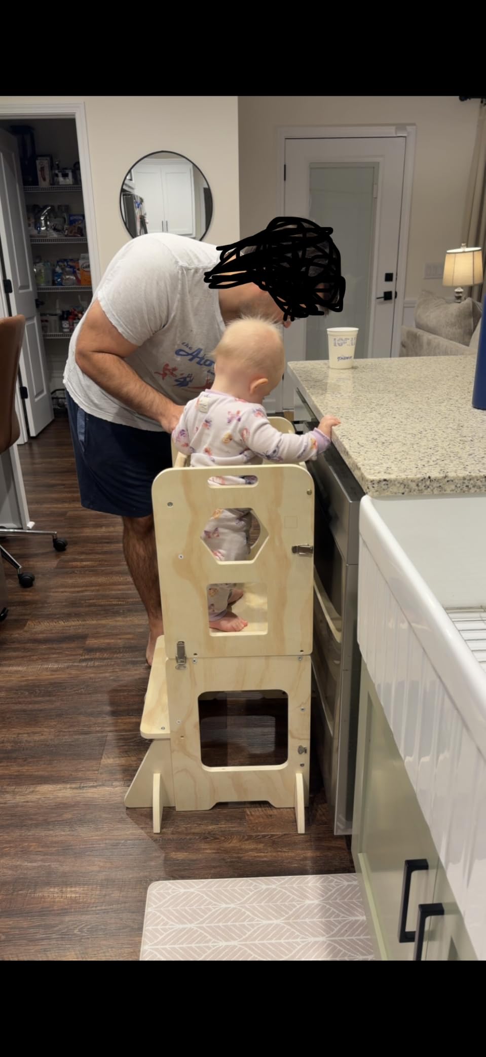 4-in-1 Toddler Standing Tower Anti-Tip, Toddler Kitchen Step Stool with Blackboard, Foldable Wooden Kitchen Stool Helper for Kids, 1-3 Year Old Boy Girl Gifts customer photo 1