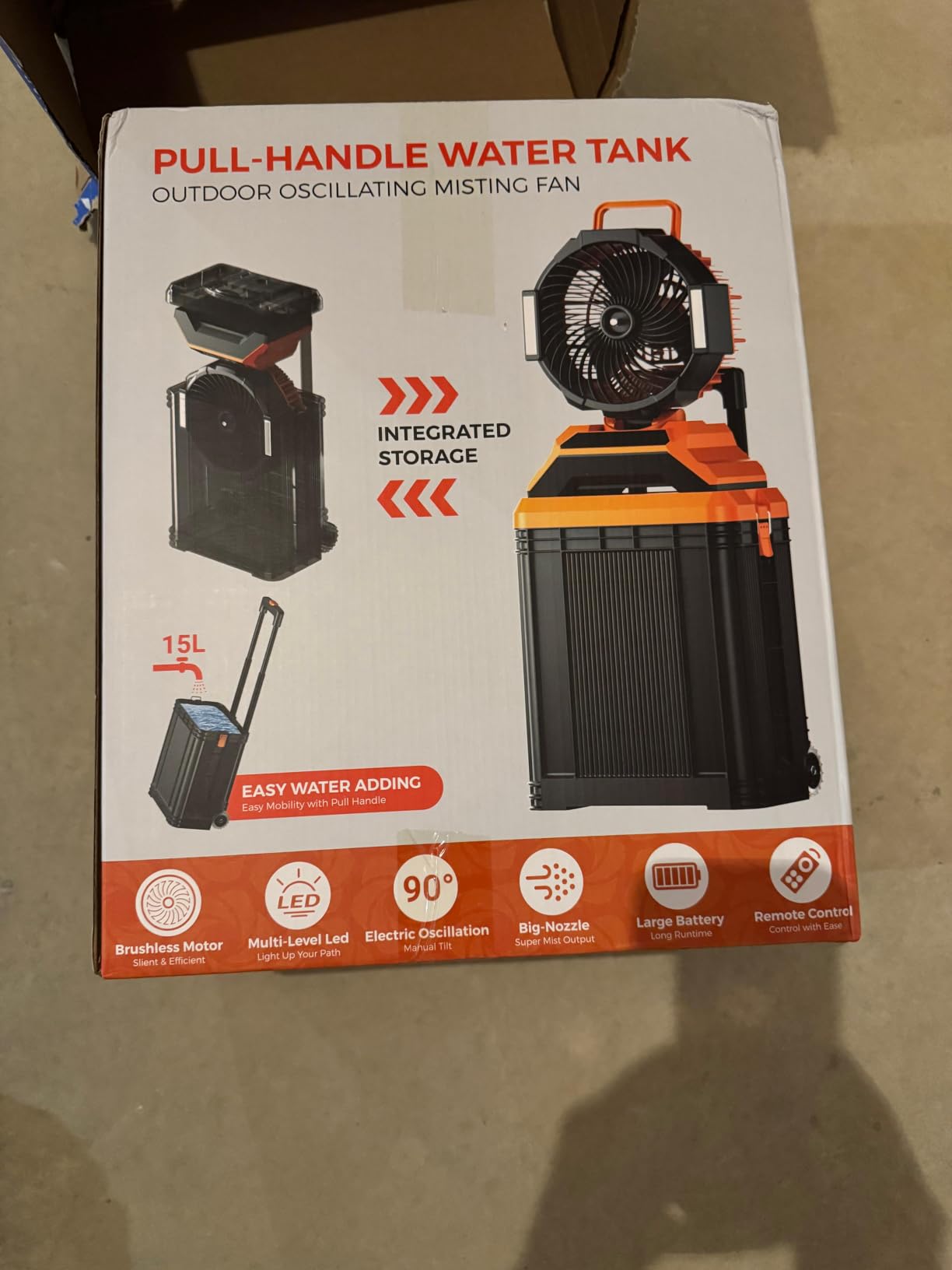 40000mAh Portable Misting Fan, 62H Max Runtime Rechargeable Mister Fan with 15L Bucket, Retractable Handle, Wide-Angle Oscillating Mist Fan for Outside Patios Golf Sports Camping Essentials customer photo 1
