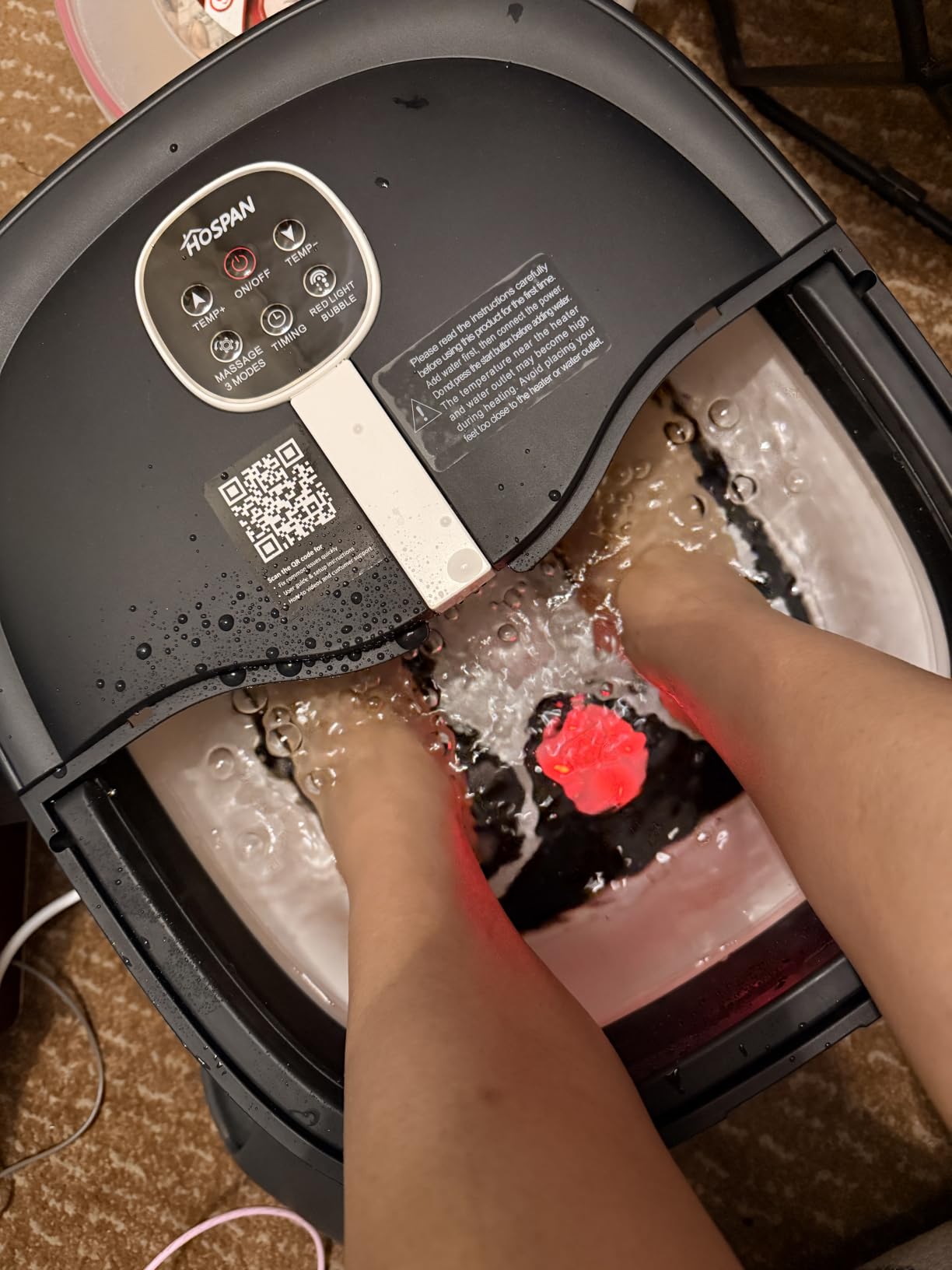 Collapsible Foot Spa Electric Rotary Massage with Heat, Bubble, Remote | 24 Motorized Shiatsu Massage Balls, 95°F-118°F Adjustable Heat, Handle, Collapsible Design, Foot Bath for Foot Stress Relief customer photo 2