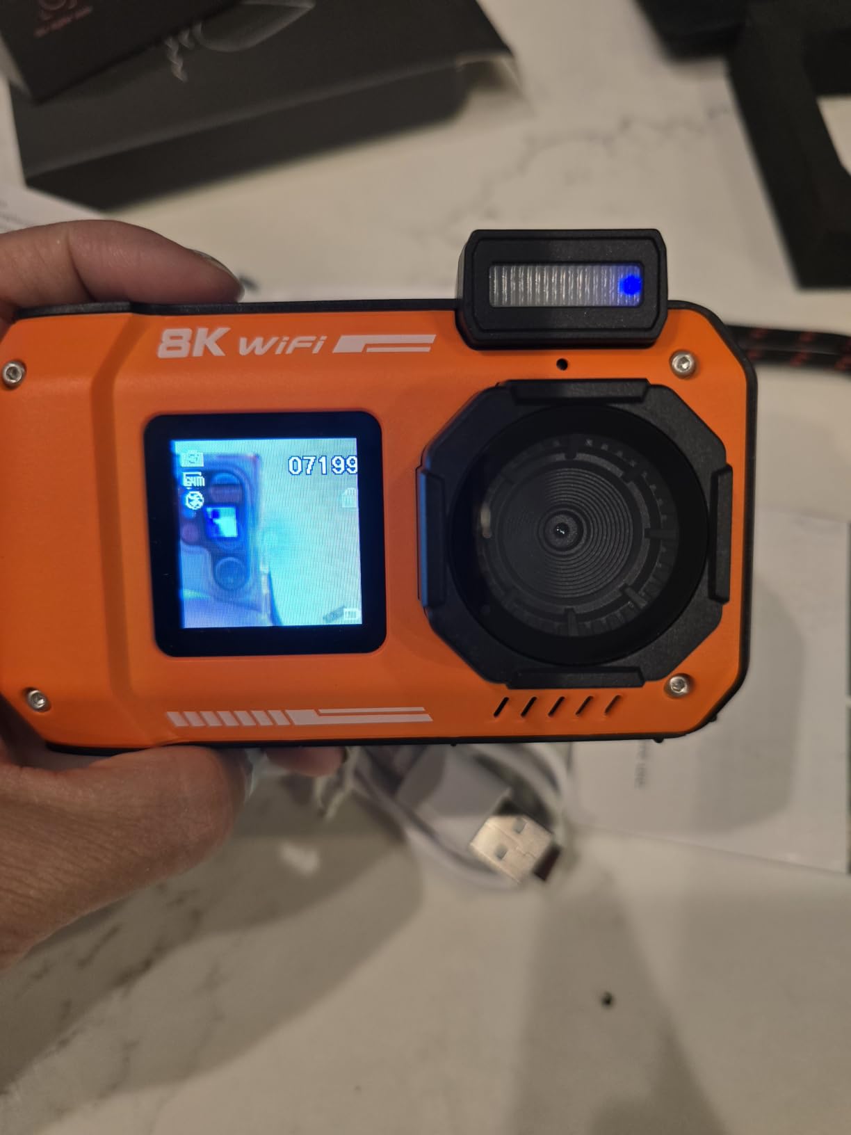 8K Underwater Camera WiFi 90MP 50FT Waterproof 32GB Card Dual-Screen Touch | Suitable for Snorkeling and Diving, Rugged Shockproof Dustproof, AF Selfie, 18X Zoom, Floatable, 1800mAh Battery, Type-C customer photo 1