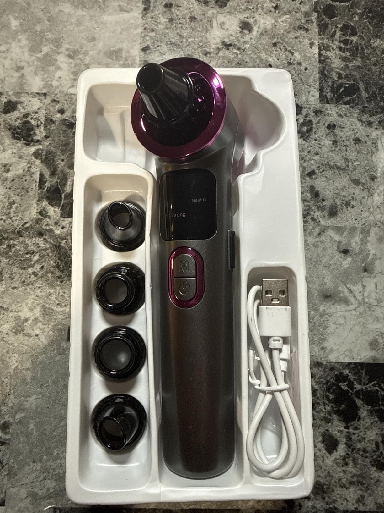Heated Blackhead Remover Vacuum, Warm Compress Pore Vacuum Cleaner with 3 Suction Levels, LED Display, USB Rechargeable Facial Pore Cleaner Kit, 5 Heads and 4 Stainless Steel Tools(Gold) customer photo 1
