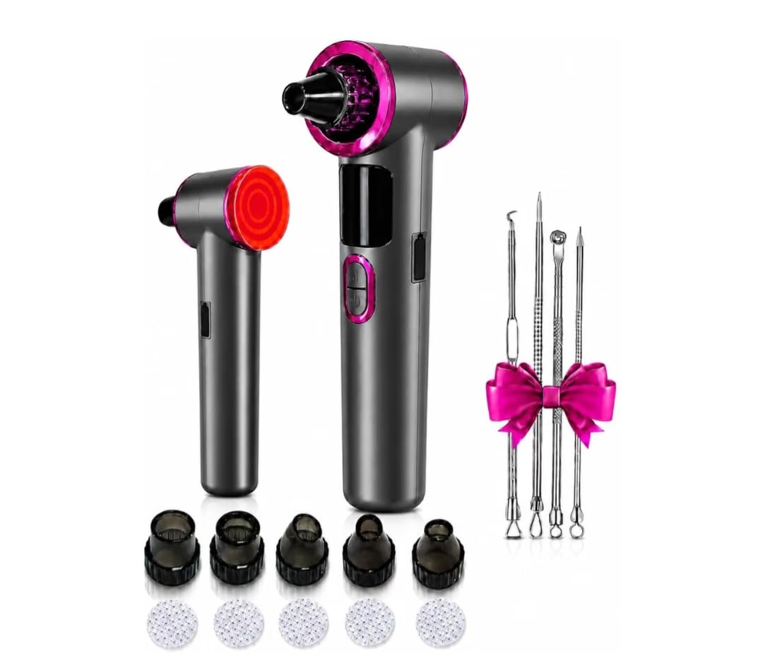 Heated Blackhead Remover Vacuum, Warm Compress Pore Vacuum Cleaner with 3 Suction Levels, LED Display, USB Rechargeable Facial Pore Cleaner Kit, 5 Heads and 4 Stainless Steel Tools(Gold) customer photo 2