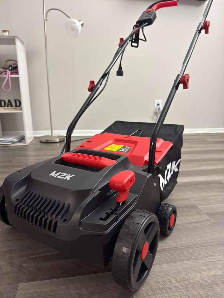 MZK 13-Inch Electric Dethatcher Scarifier, 13-Amp Lawn Tool(RED) | 2-in-1 dethatcher with 4 height settings and 8-gal bag helps remove thatch and refresh small to mid lawns. customer photo 1