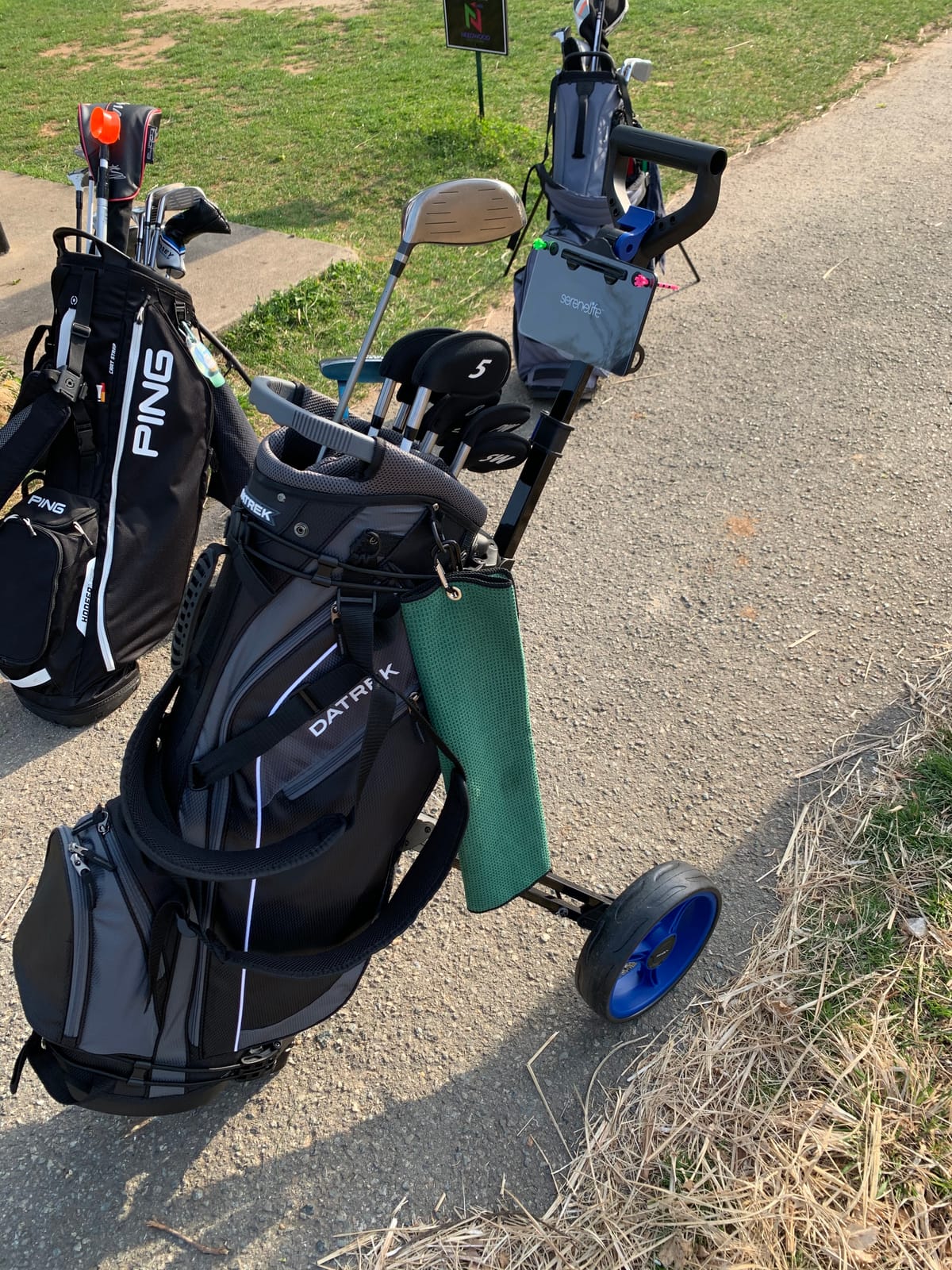 SereneLife Golf Push Pull Cart with Deluxe Scorecard Holder, Adjustable Handle, Upper & Lower Strap Brackets, Lightweight Foldable Design with Quick Brake & Compact Folding customer photo 1