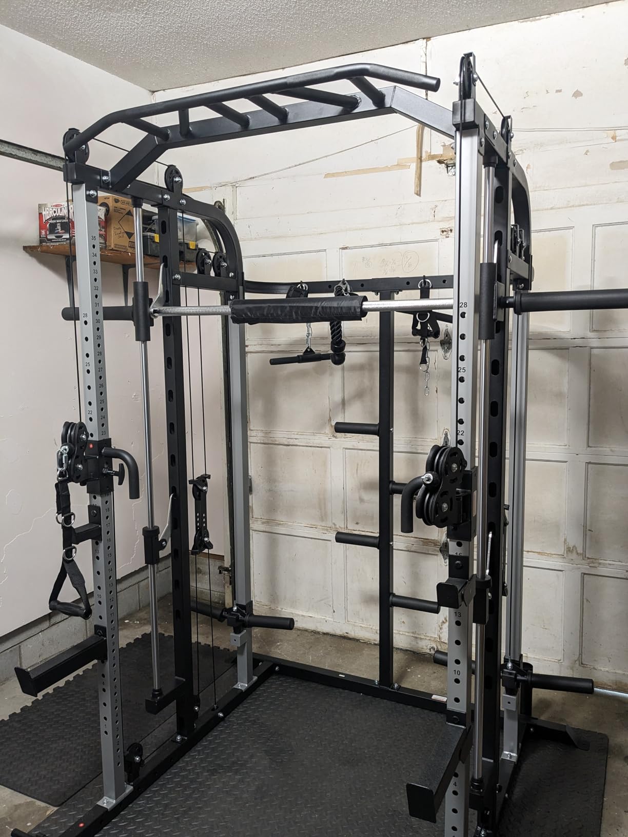 Smith Machine, Multifunctional Power Cage Rack with Smith Bar and Cable Pulley System, and LAT Pull Down Machine for Home Gym… customer photo 1