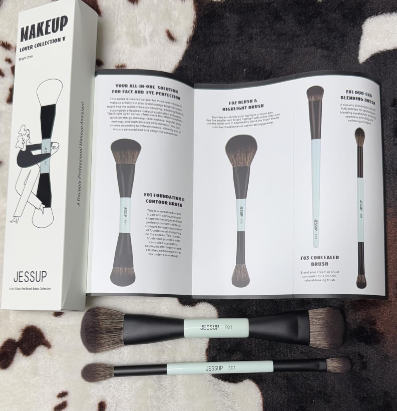 Jessup Makeup Brushes Set 10pcs, Double Sided Foundation Contour Blush Highlight Blending Eyebrow Brush Eyeshadow Eyeliner Concealer Brush, Bright Cyan Cruelty Free Cosmetic Tools T500 customer photo 1